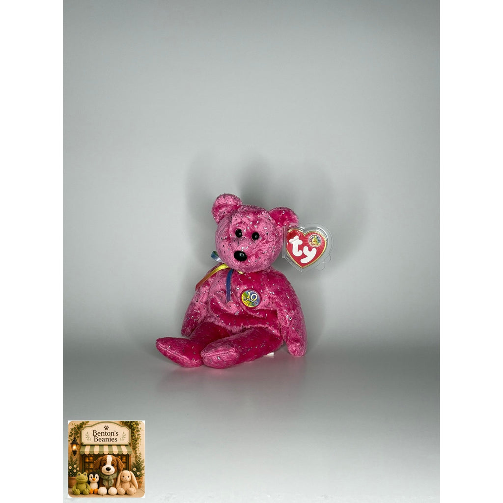Decade the Bear Pink TY Beanie Baby | Mint Heart/Tush Tag
