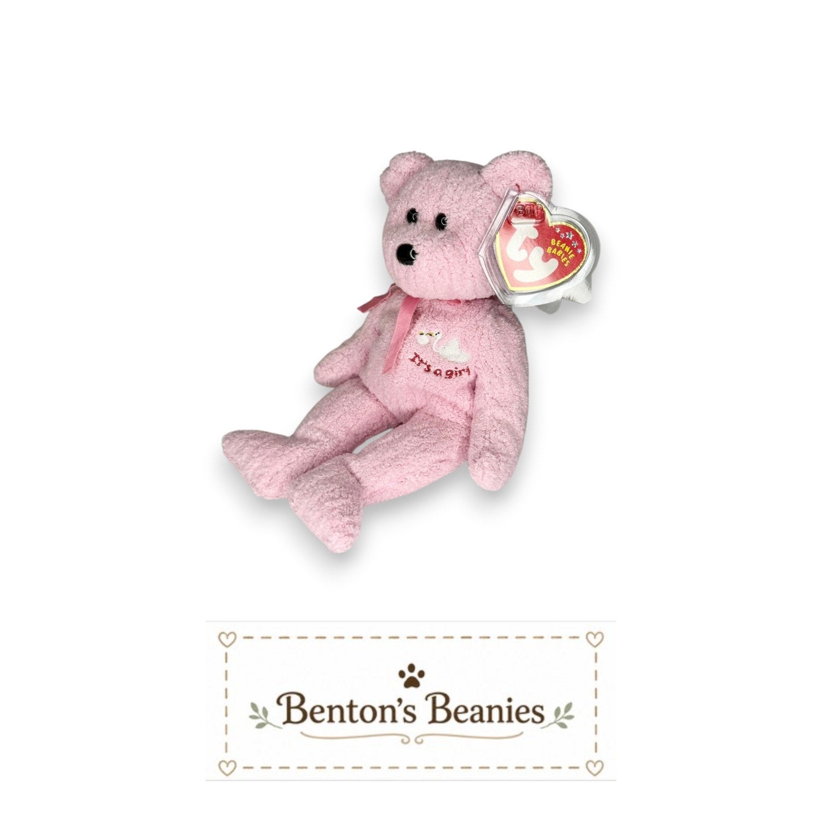 It's a Girl the Bear TY Beanie Baby | Mint Heart & Tush Tag