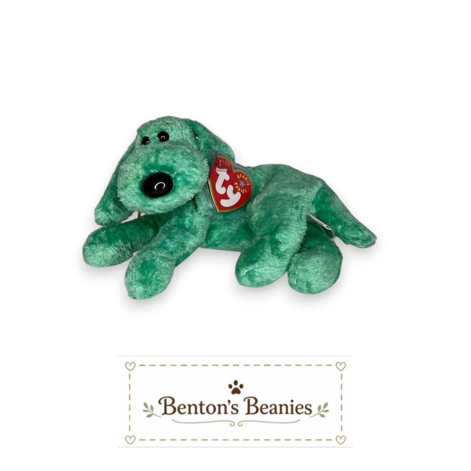 Diddley the Green Dog TY Beanie Baby | Mint Heart & Tush Tag