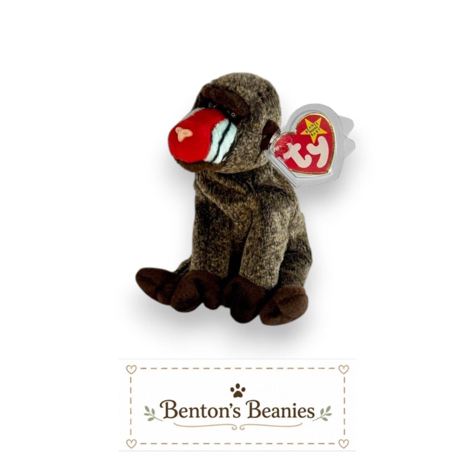 Cheeks the Baboon TY Beanie Baby | Mint Heart & Tush Tag