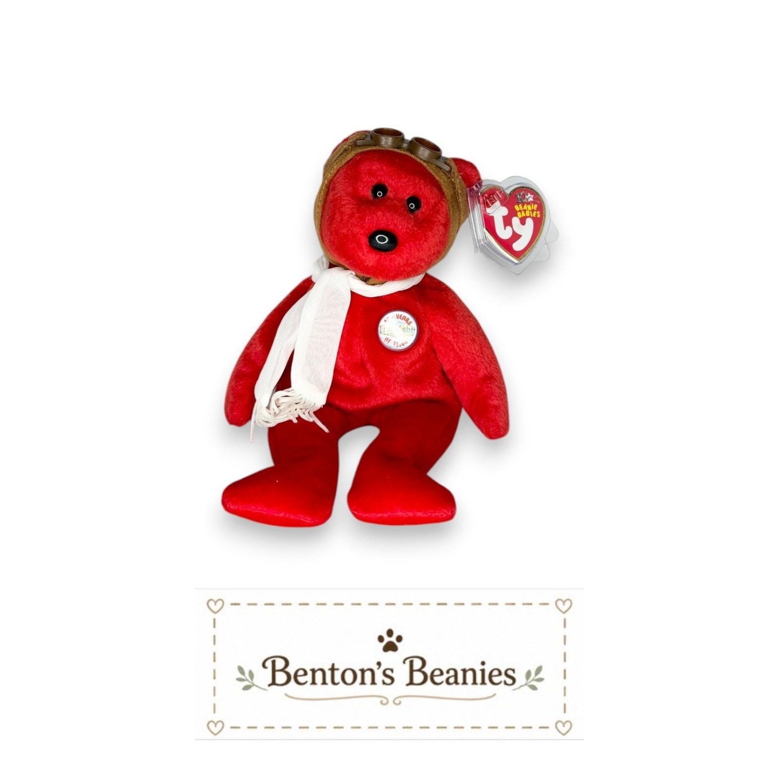 Bearon the Aviator Bear TY Beanie Baby | Mint Heart/Tush Tag
