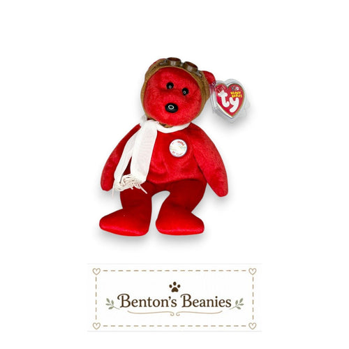 Bearon the Aviator Bear TY Beanie Baby | Mint Heart/Tush Tag