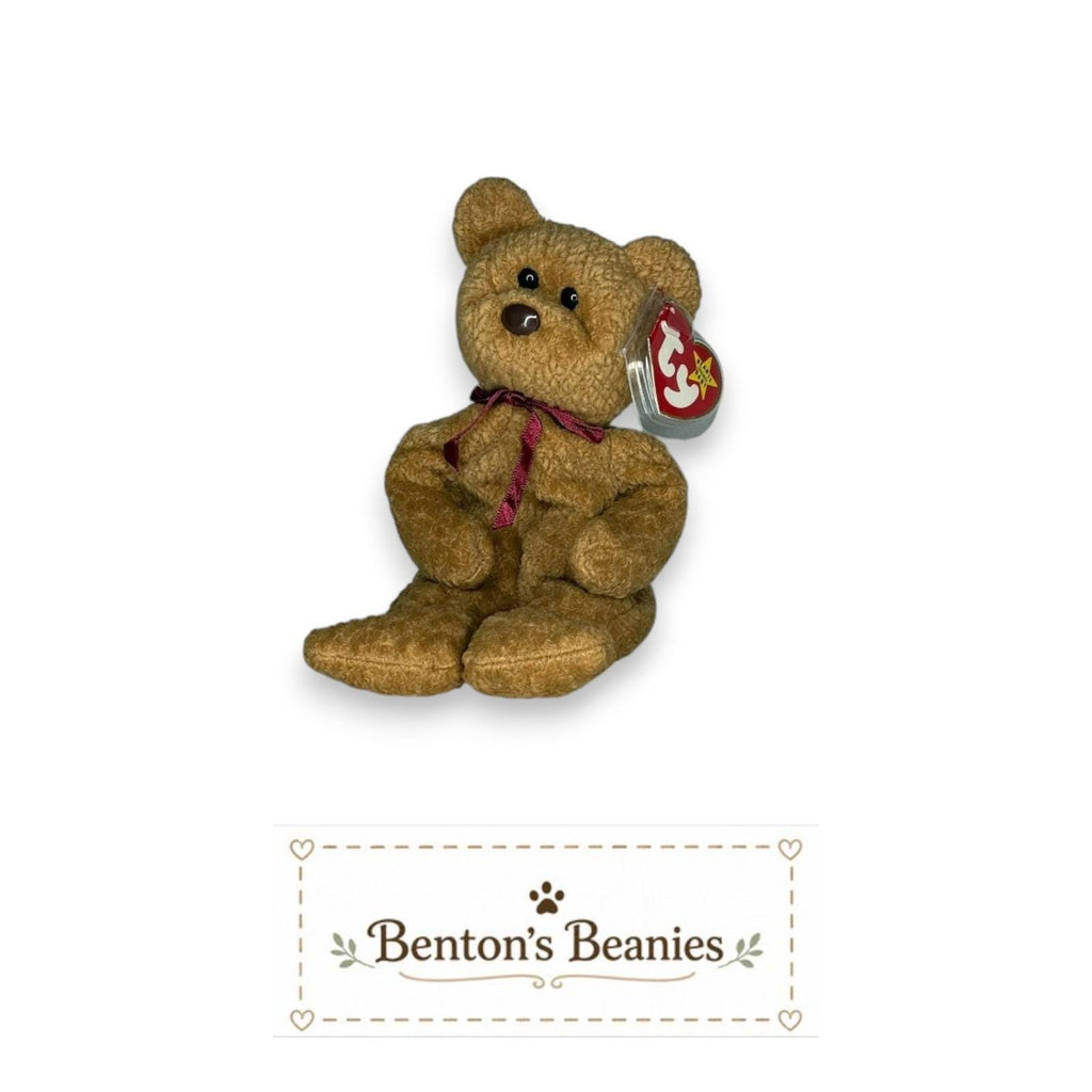 Curly the Bear TY Beanie Baby | Mint Heart & Tush Tag