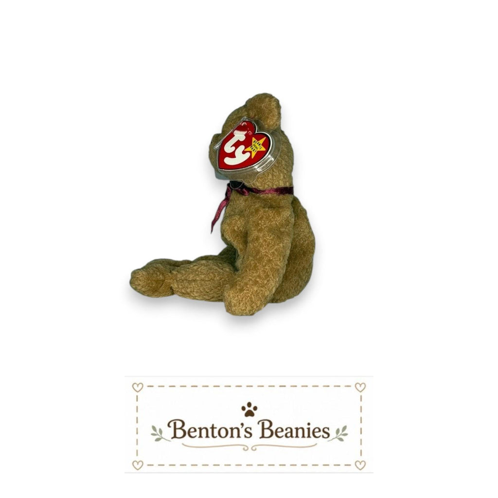 Curly the Bear TY Beanie Baby | Mint Heart & Tush Tag
