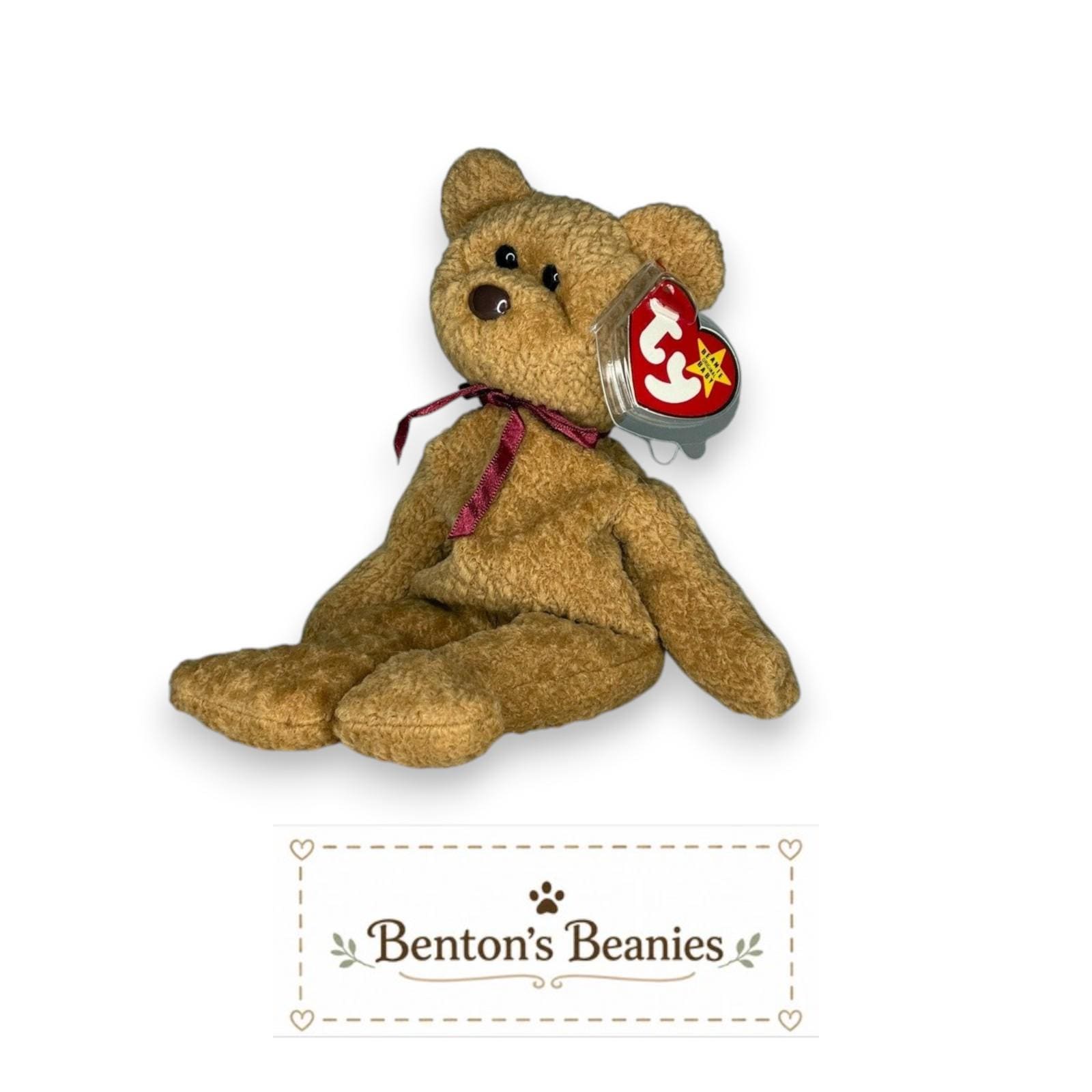 Curly the Bear TY Beanie Baby | Mint Heart & Tush Tag