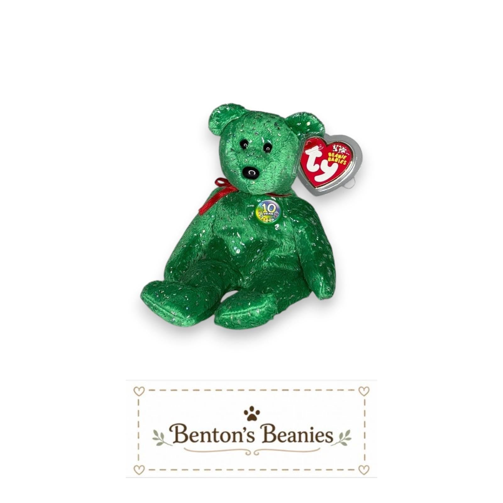 Decade the Bear Green TY Beanie Baby | Mint Heart/Tush Tag
