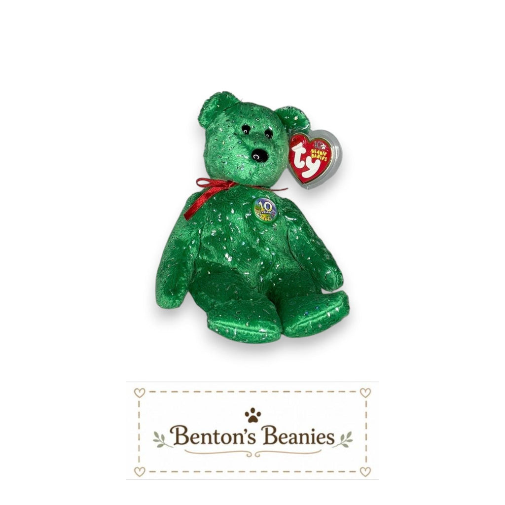 Decade the Bear Green TY Beanie Baby | Mint Heart/Tush Tag