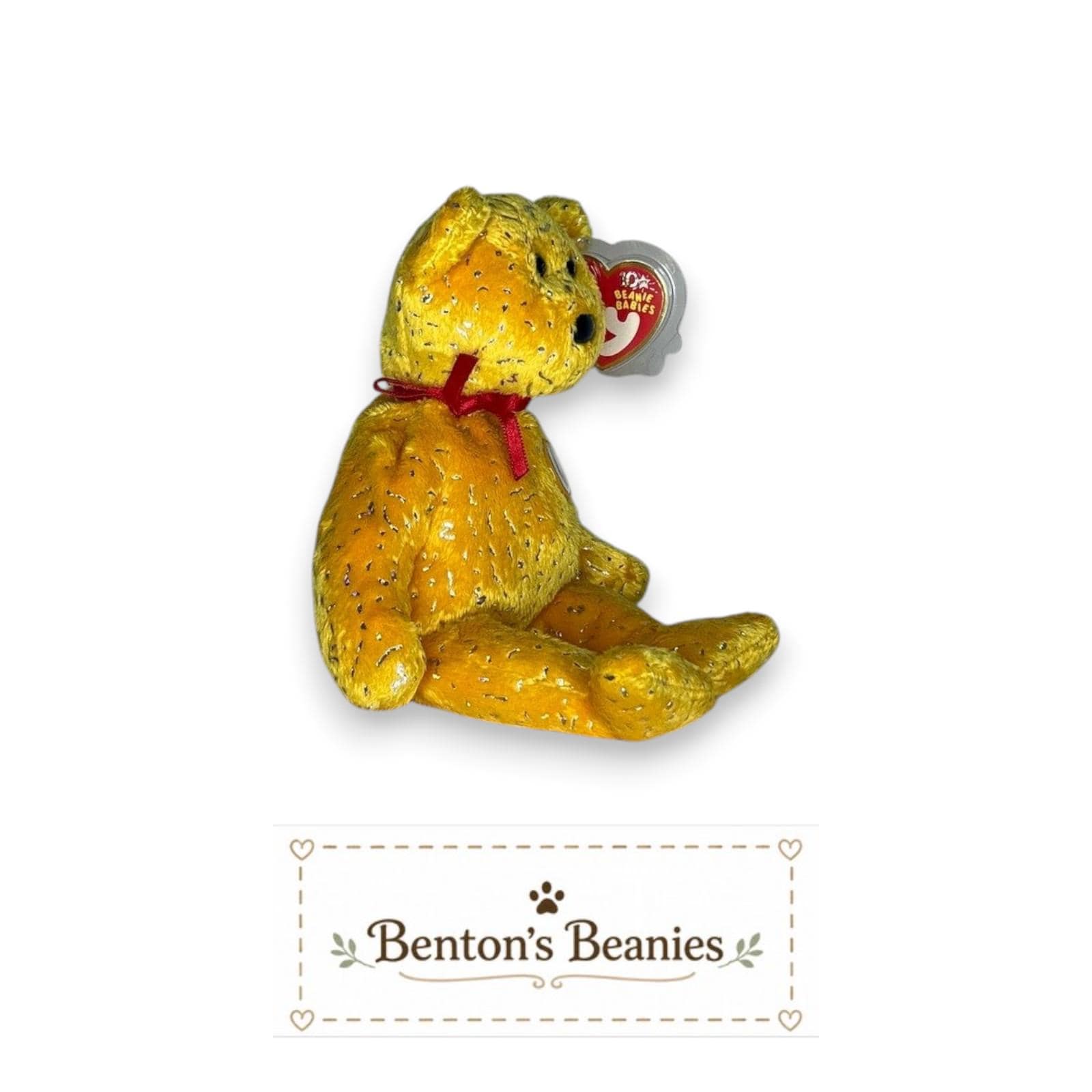 Decade the Bear Yellow TY Beanie Baby | Mint Heart/Tush Tag