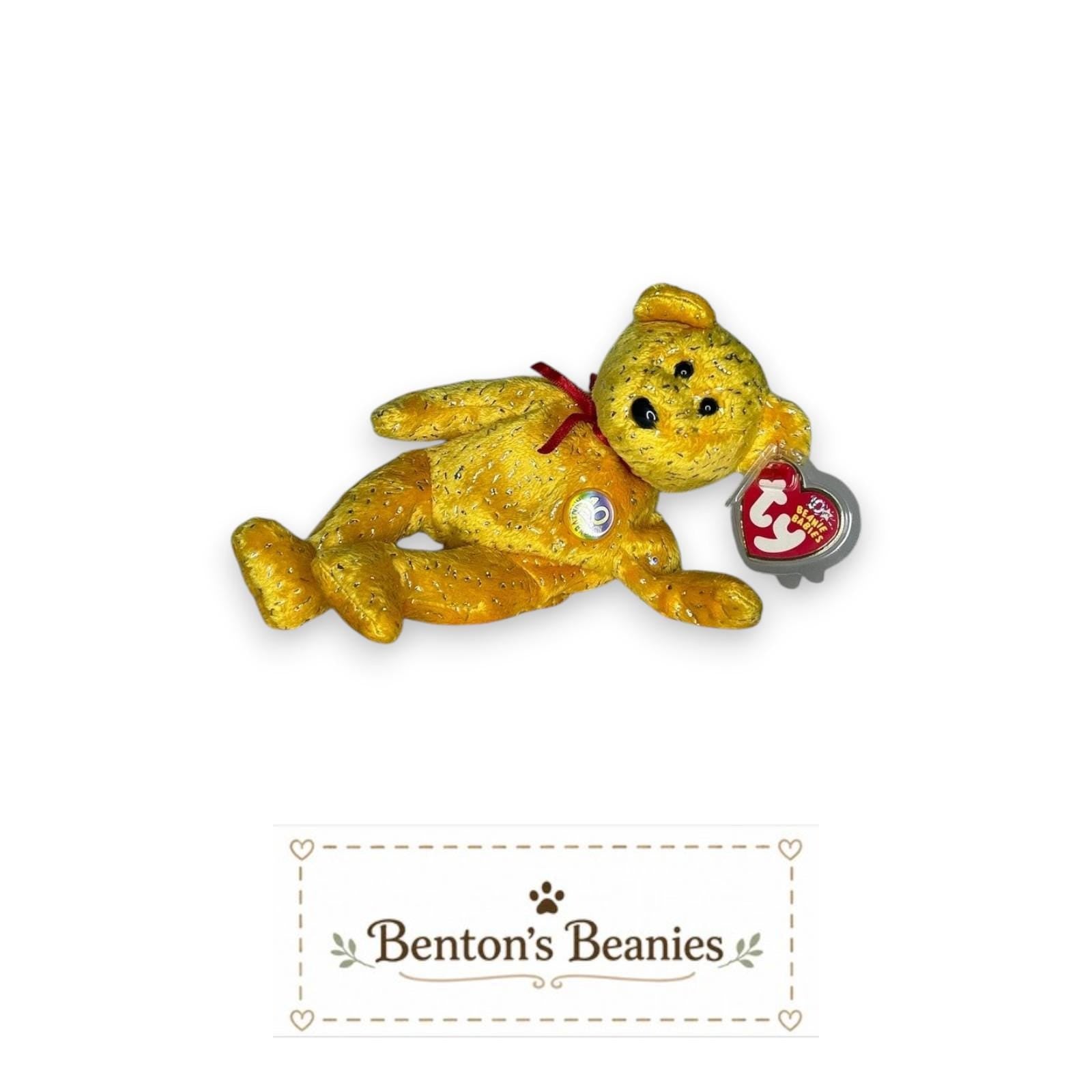 Decade the Bear Yellow TY Beanie Baby | Mint Heart/Tush Tag