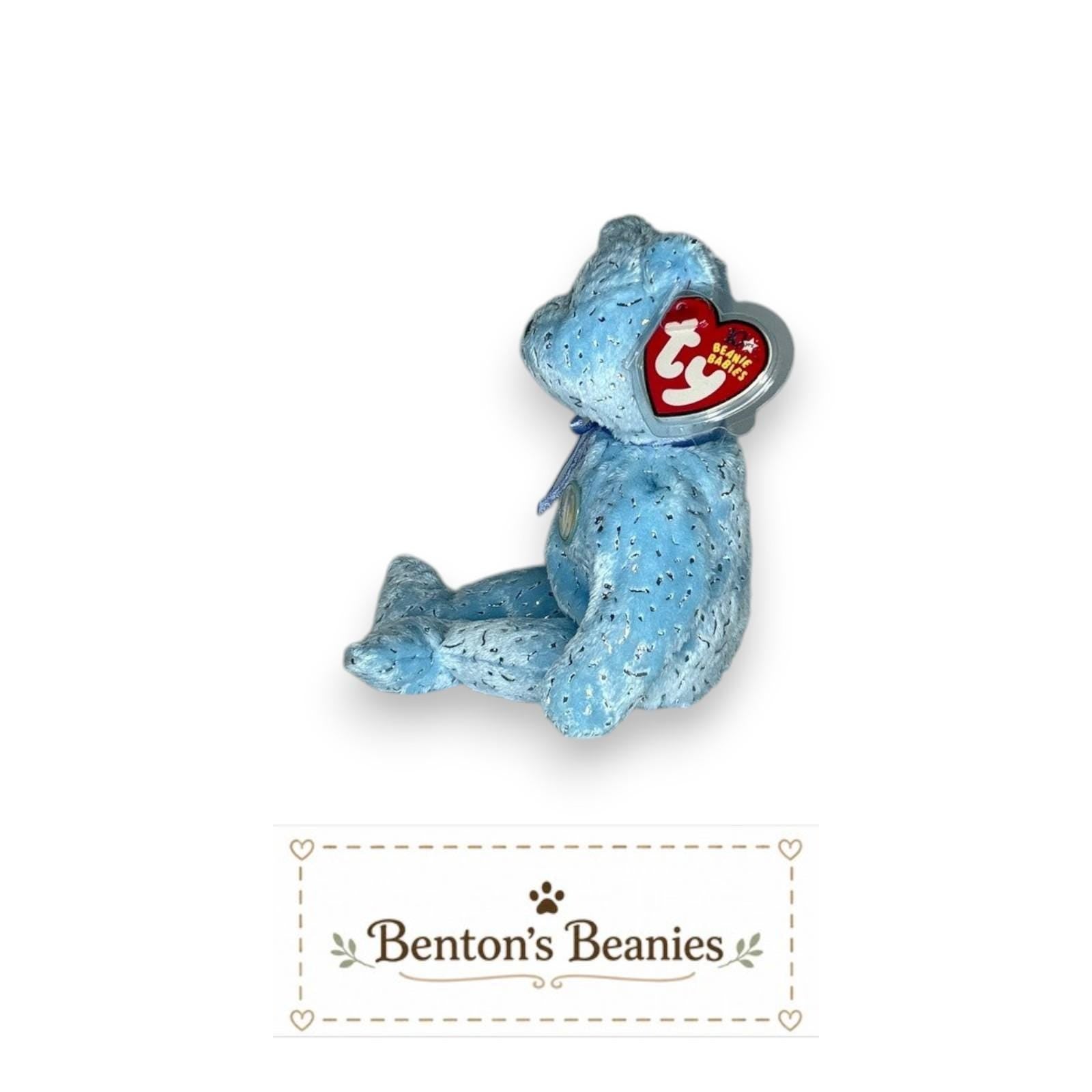 Decade the Bear Light Blue TY Beanie Baby | Mint Heart/Tush Tag