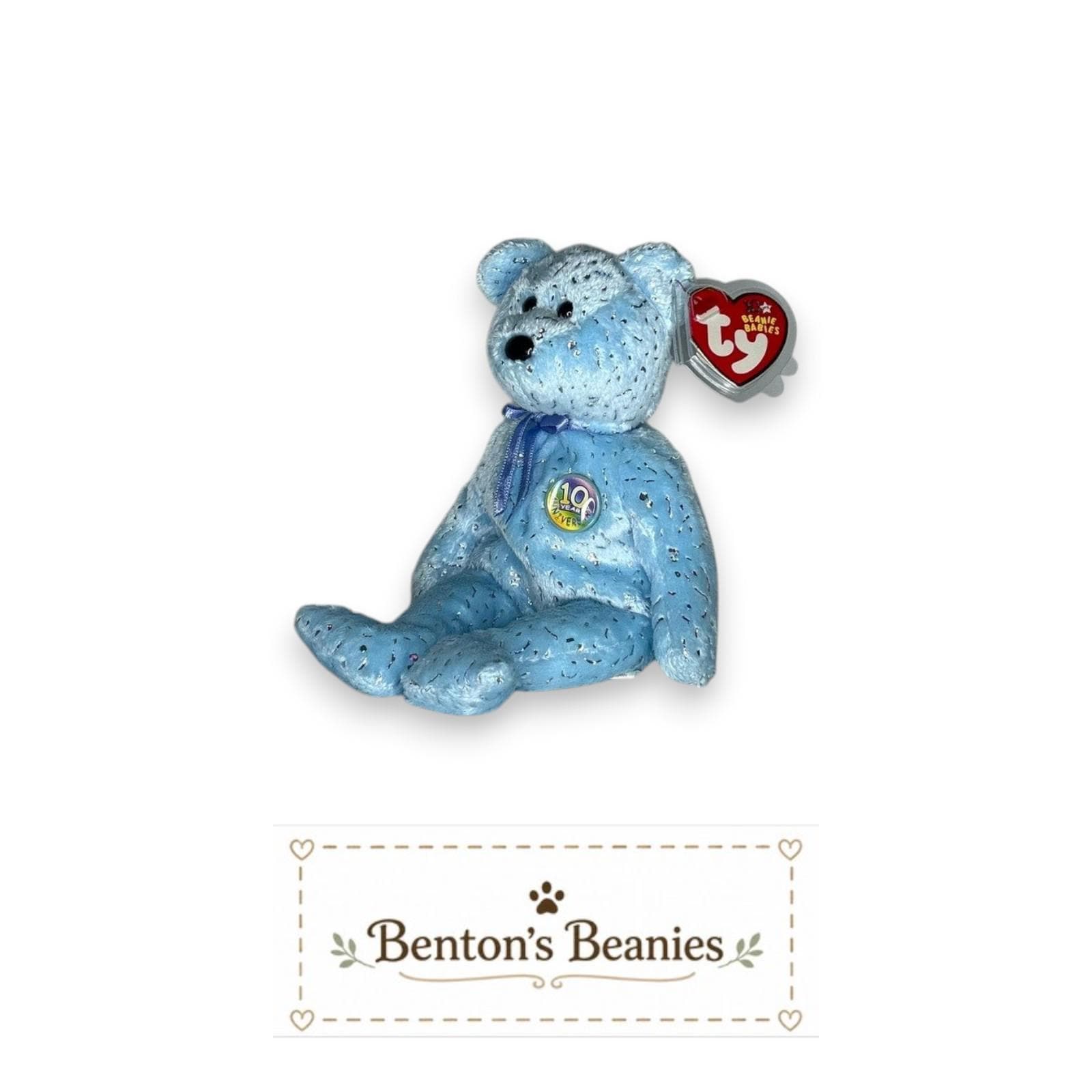 Decade the Bear Light Blue TY Beanie Baby | Mint Heart/Tush Tag