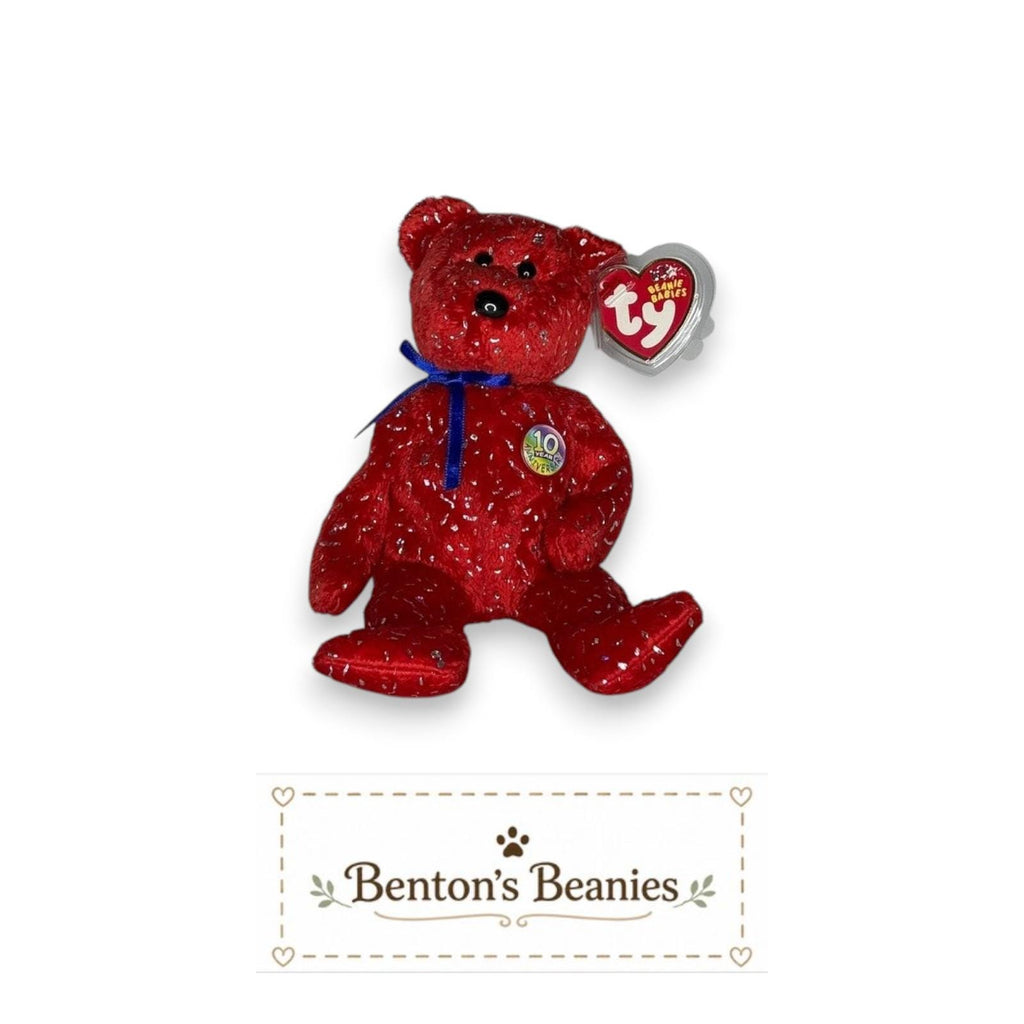 Decade the Bear Red TY Beanie Baby | Mint Heart/Tush Tag