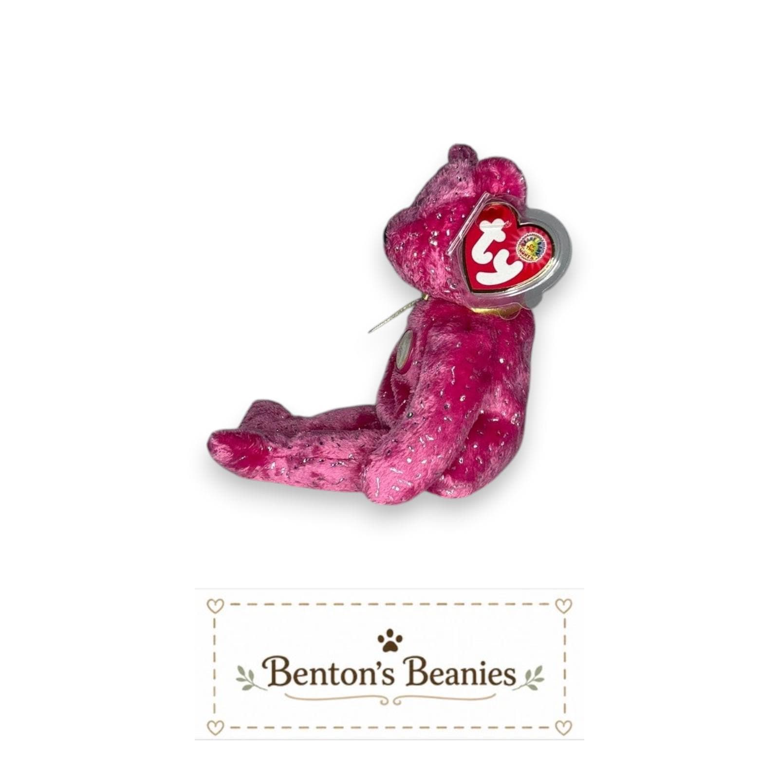 Decade the Bear Pink TY Beanie Baby | Mint Heart/Tush Tag