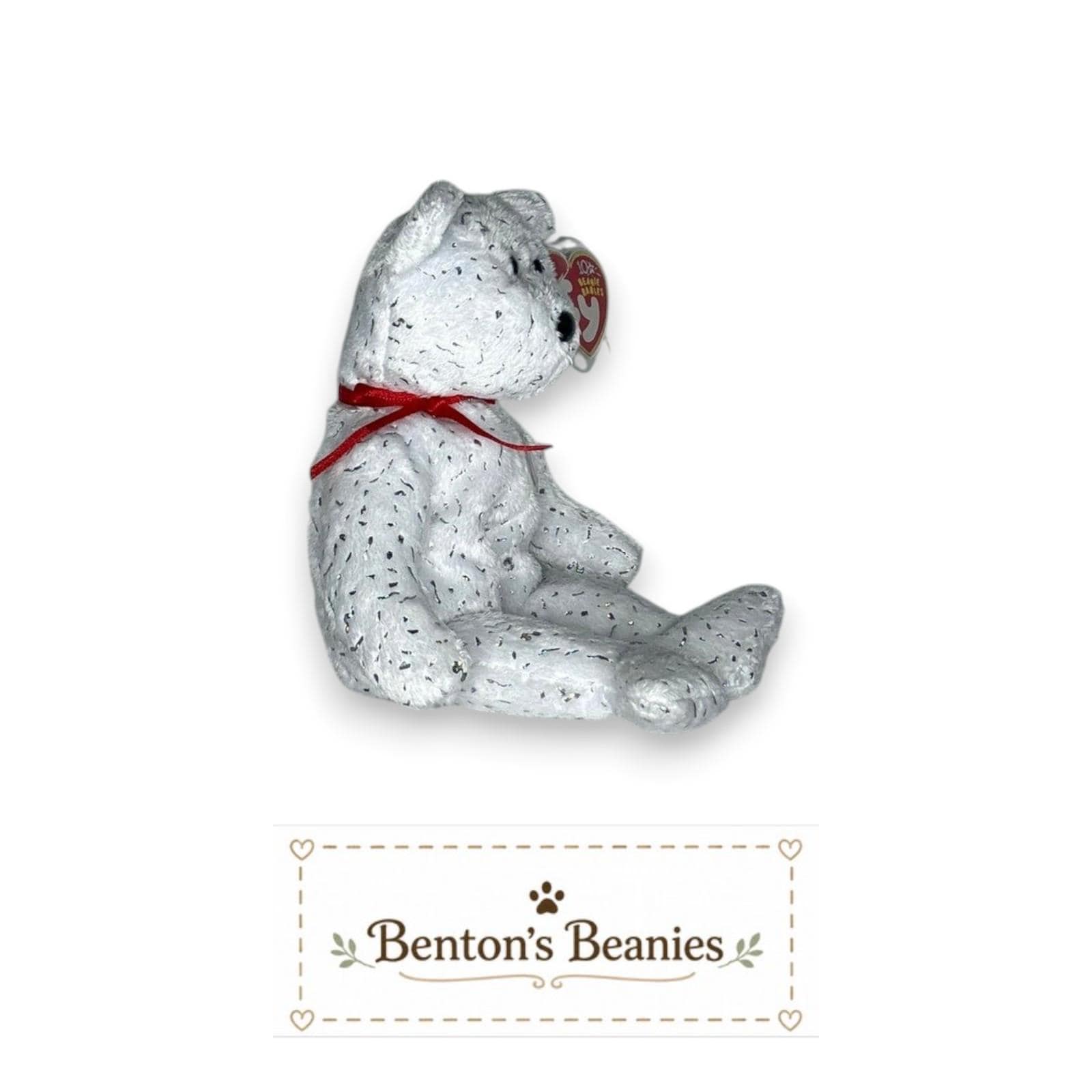 Decade the Bear White TY Beanie Baby | Mint Heart/Tush Tag