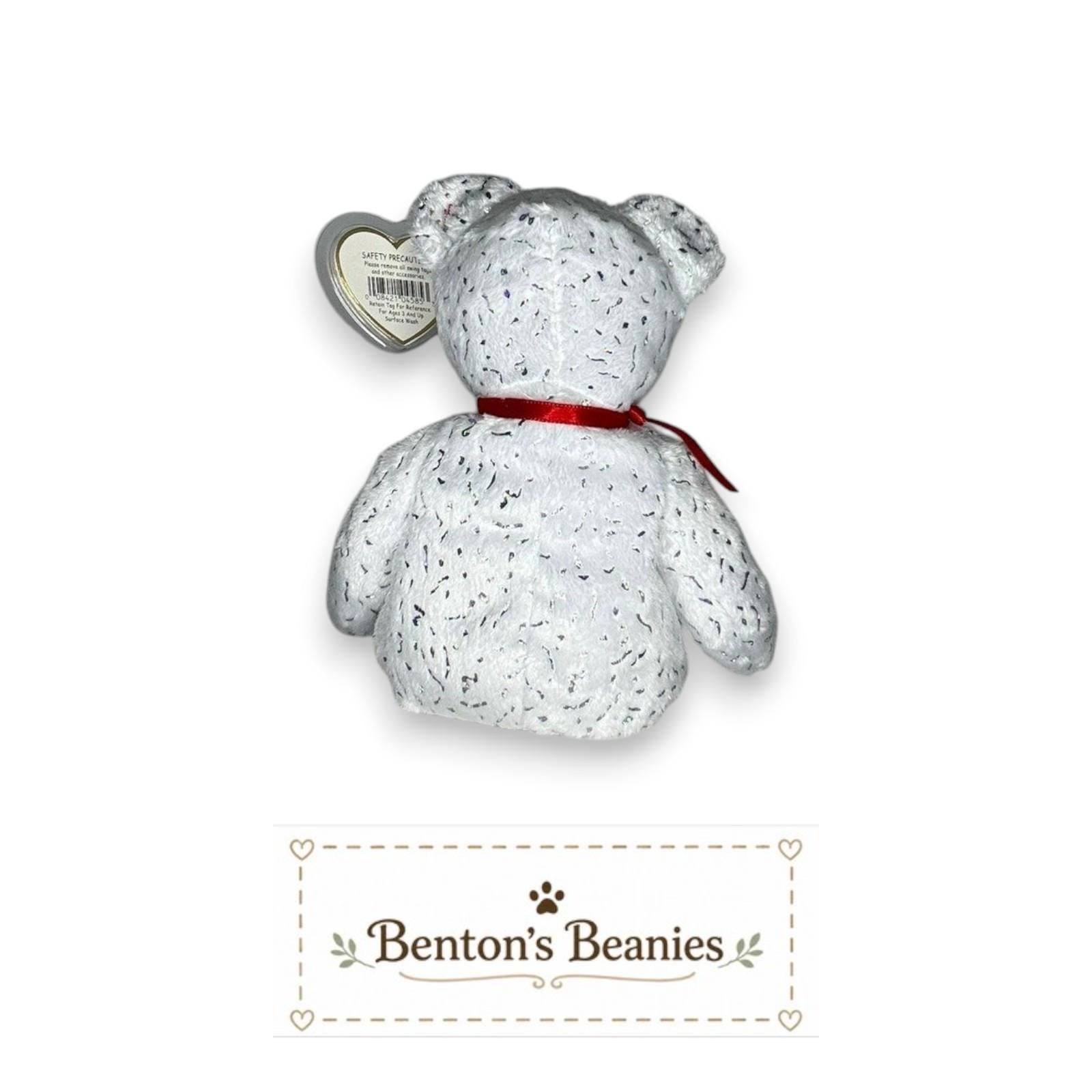 Decade the Bear White TY Beanie Baby | Mint Heart/Tush Tag
