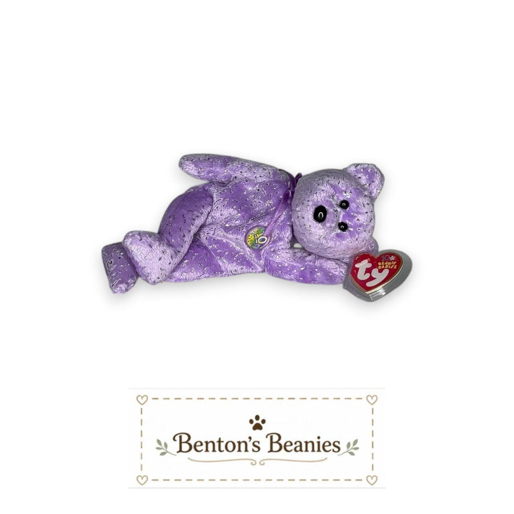 Decade the Bear Purple TY Beanie Baby | Mint Heart/Tush Tag