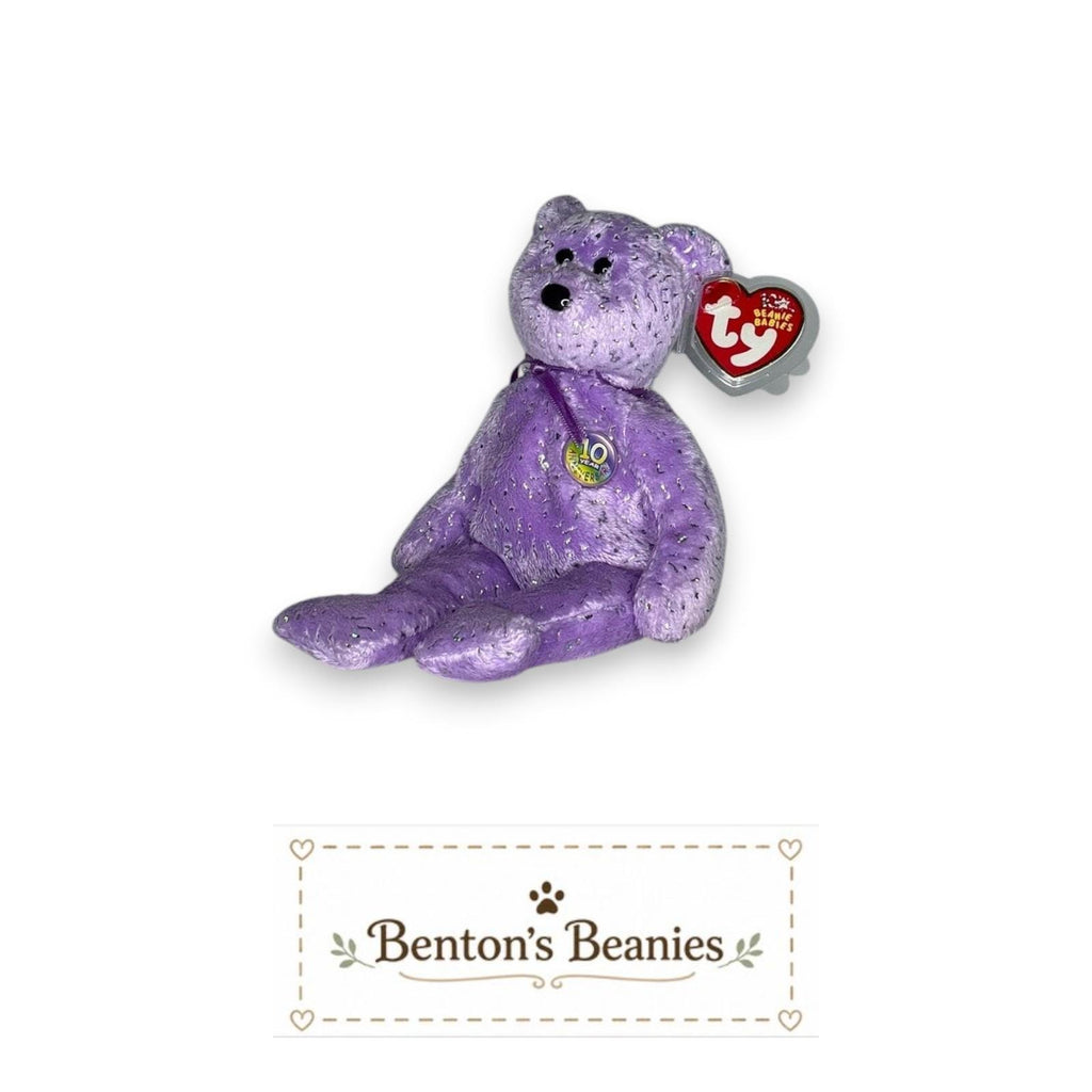 Decade the Bear Purple TY Beanie Baby | Mint Heart/Tush Tag