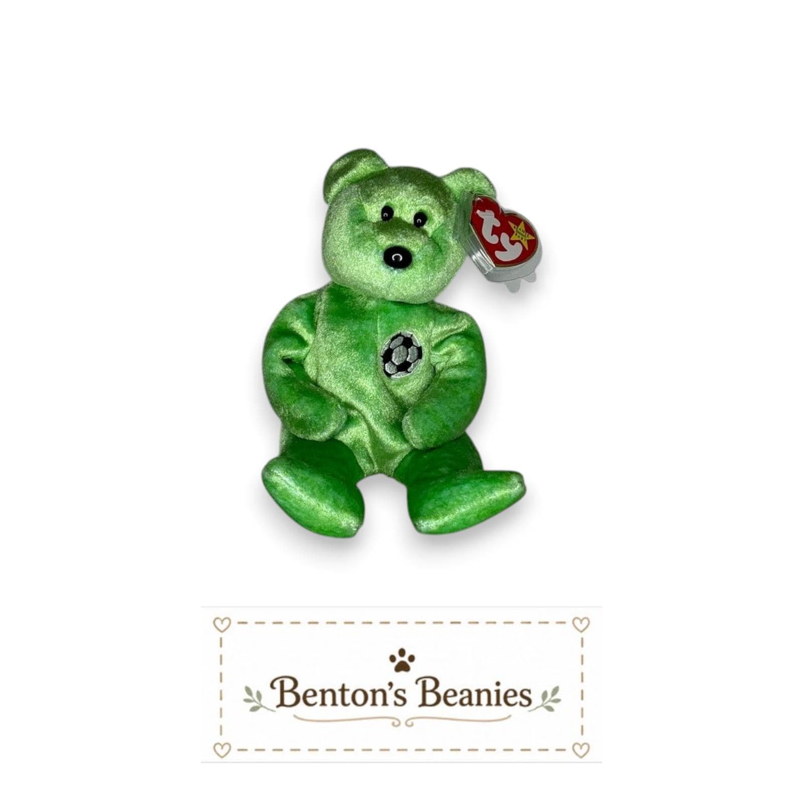 Kicks the Soccer Bear TY Beanie Baby | Mint Heart & Tush Tag
