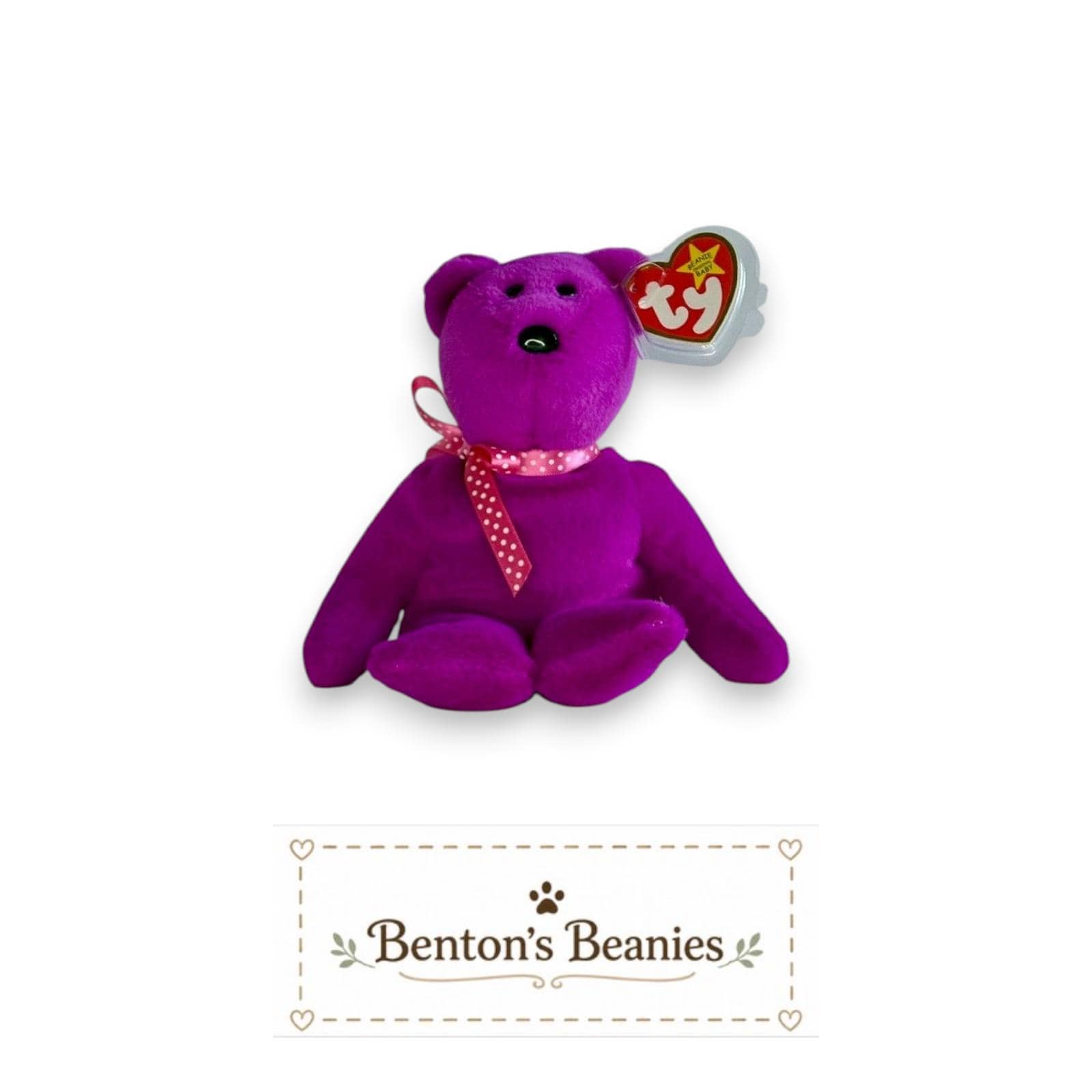 Magenta II the Bear TY Beanie Baby | Mint Heart/Tush Tag NEW