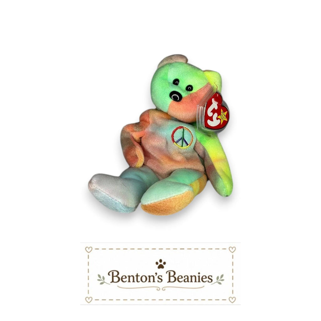Peace the Bear TY Beanie Baby | Mint Heart & Tush Tag