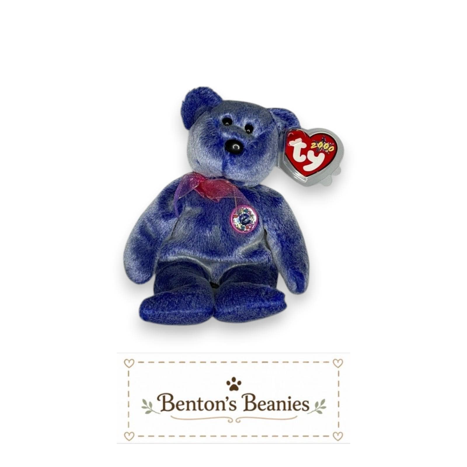 Periwinkle the Bear TY Beanie Baby | Mint Heart/Tush Tag