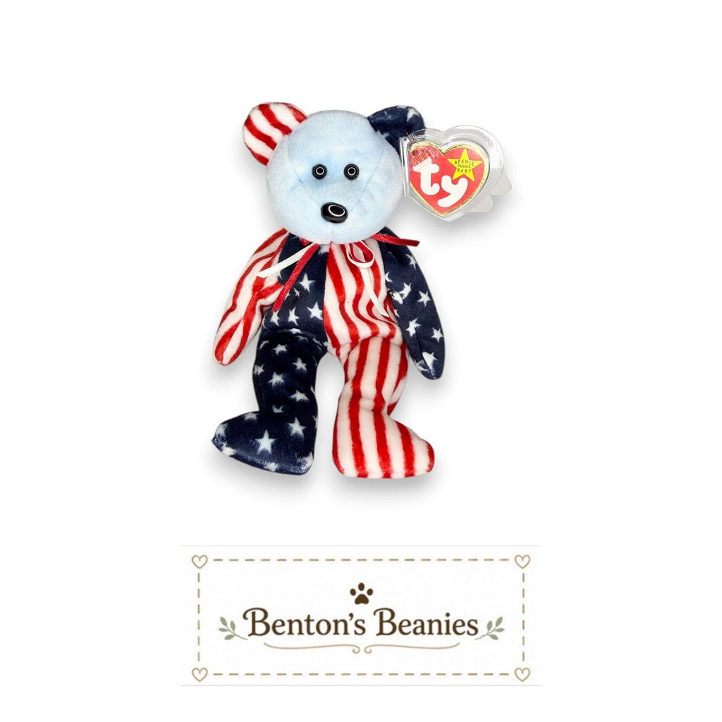 Spangle the Blue Bear TY Beanie Baby | Mint Heart & Tush Tag