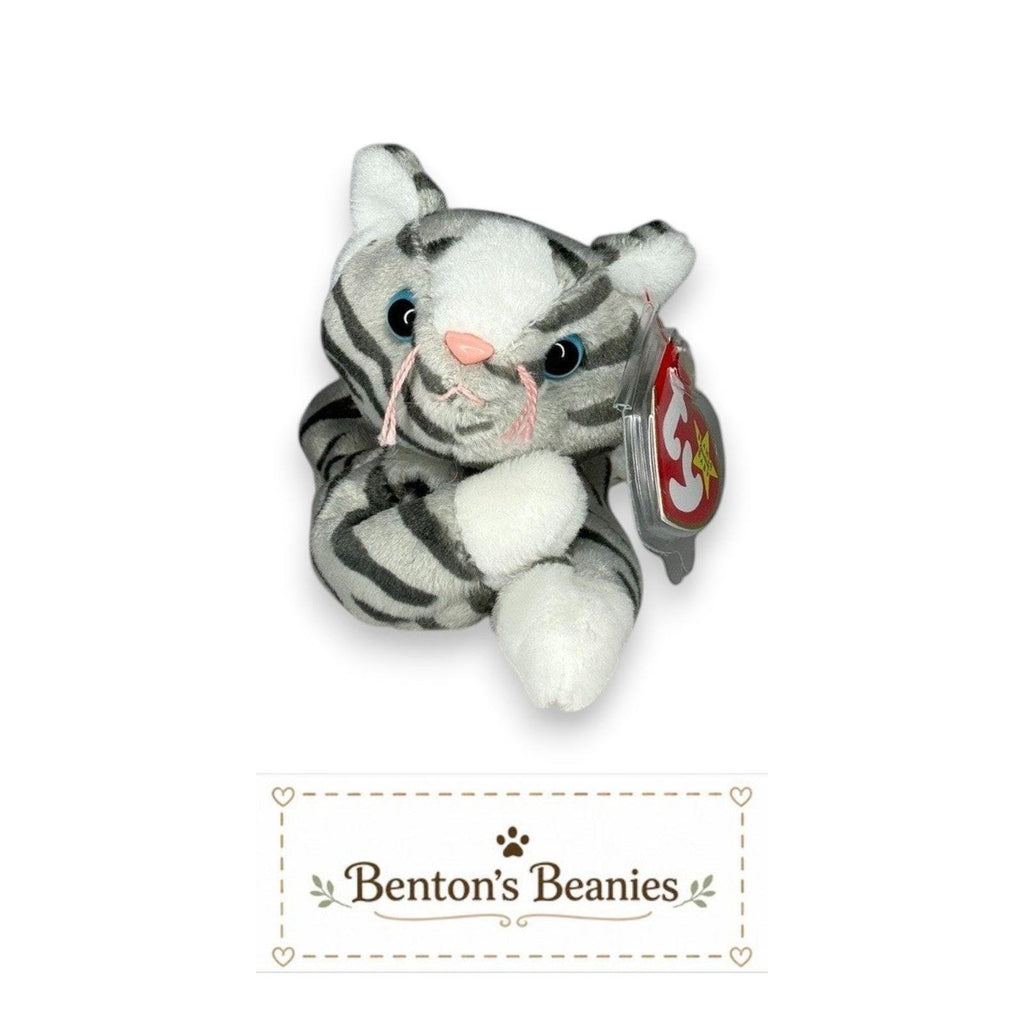 Prance the Grey Striped Cat TY Beanie Baby | Mint Heart & Tush Tag