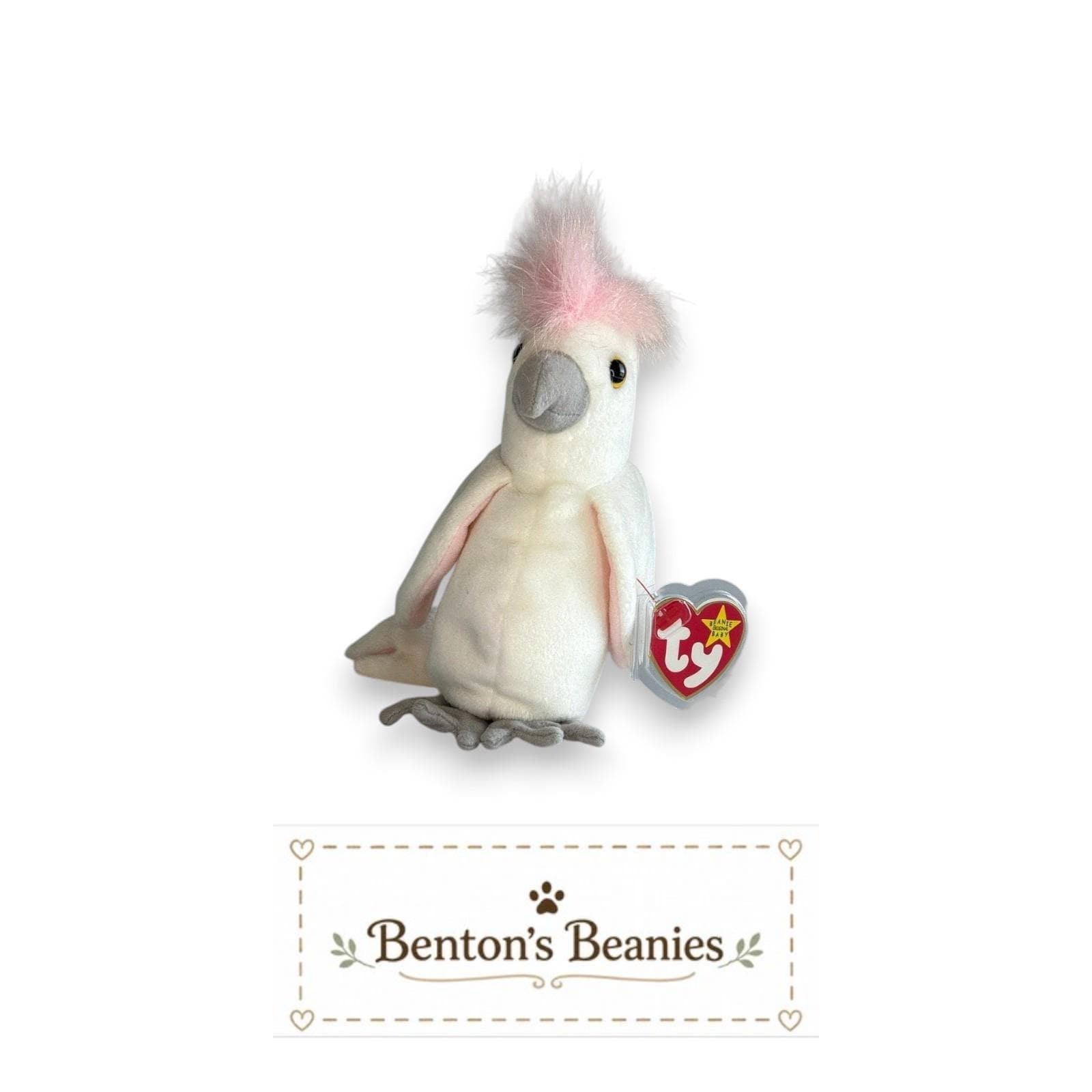 Kuku the Cockatoo TY Beanie Baby | Mint Heart & Tush Tag
