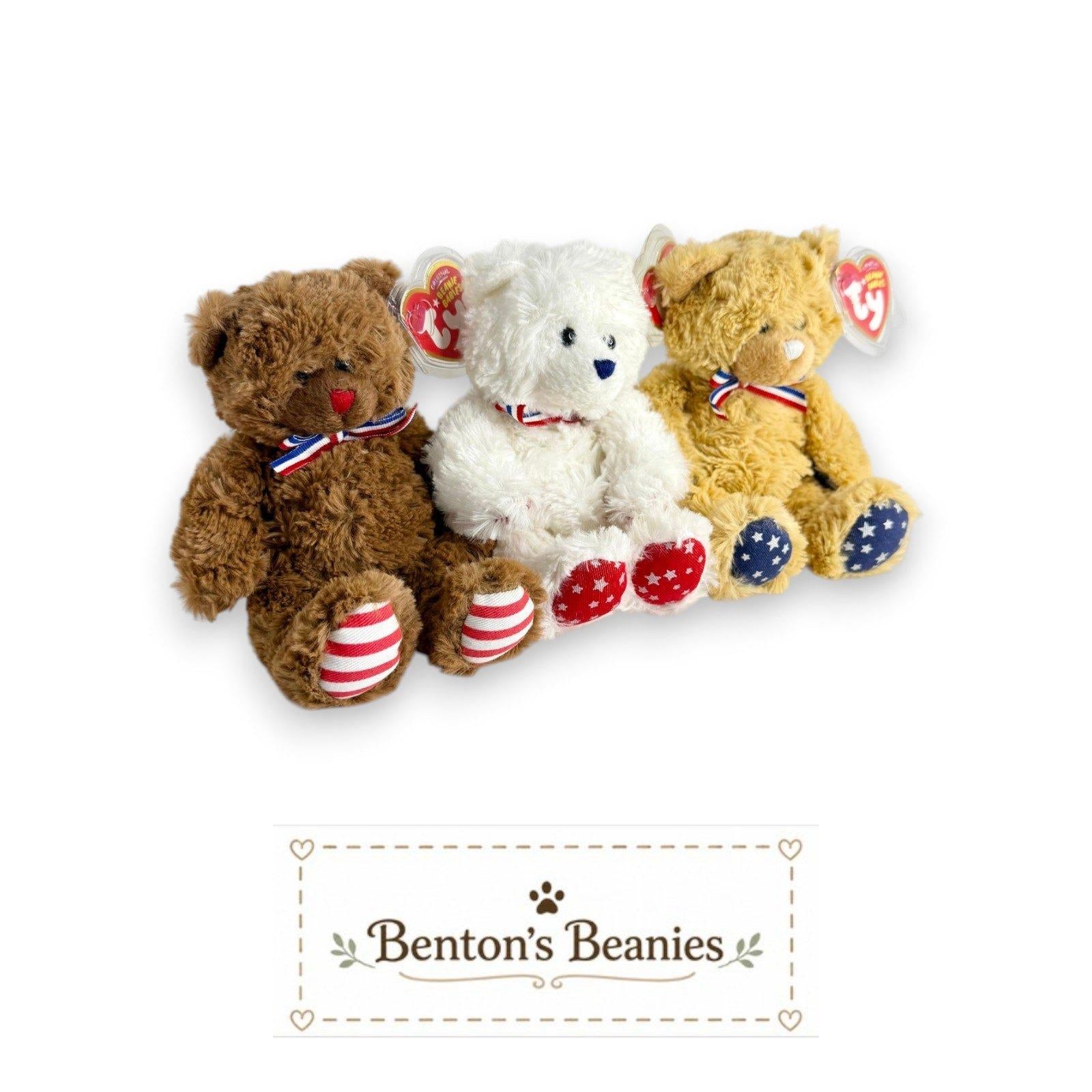 Uncle Sam Trio | Patriotic Bears TY Beanie Babies | Mint Heart & Tush Tags