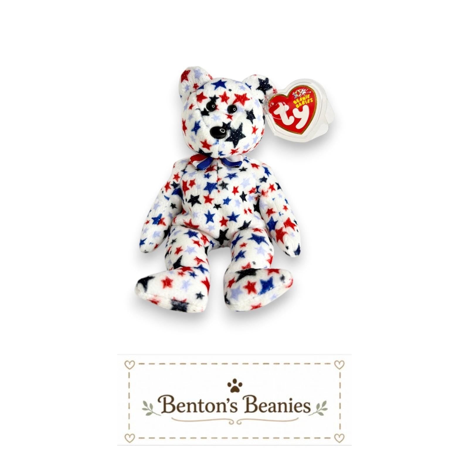 Red White & Blue the Bear TY Beanie Baby | Mint Heart Tush Tags