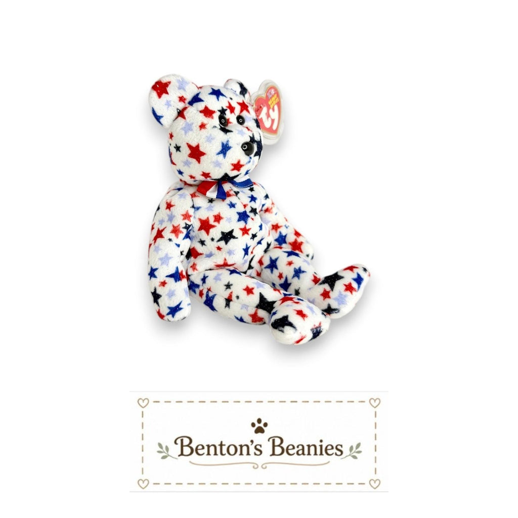Red White & Blue the Bear TY Beanie Baby | Mint Heart Tush Tags