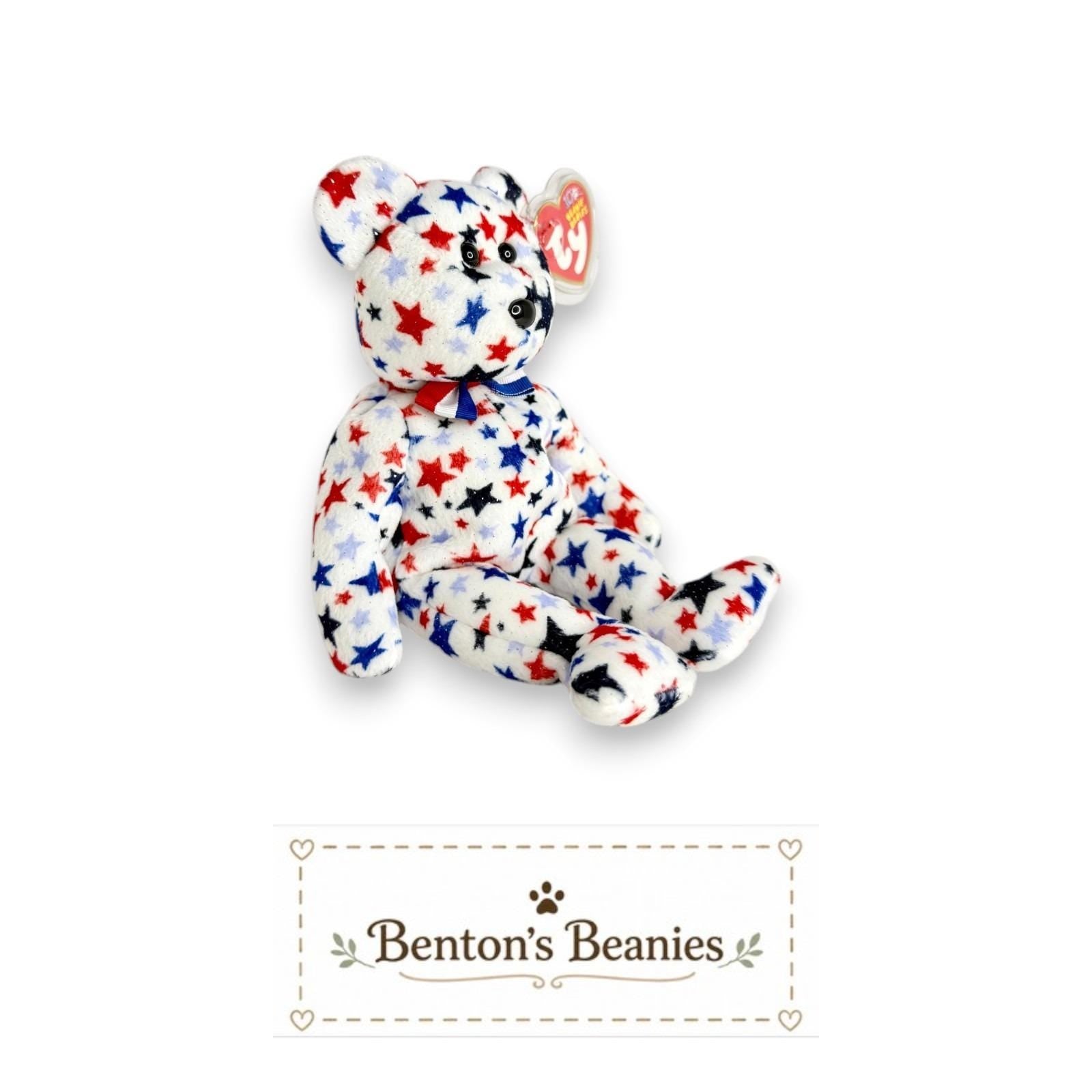 Red White & Blue the Bear TY Beanie Baby | Mint Heart Tush Tags
