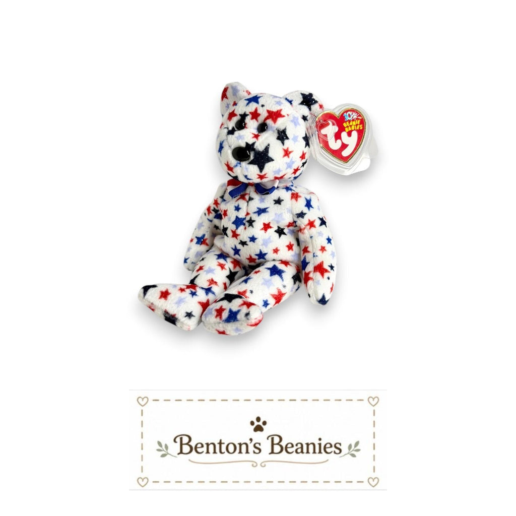 Red White & Blue the Bear TY Beanie Baby | Mint Heart Tush Tags