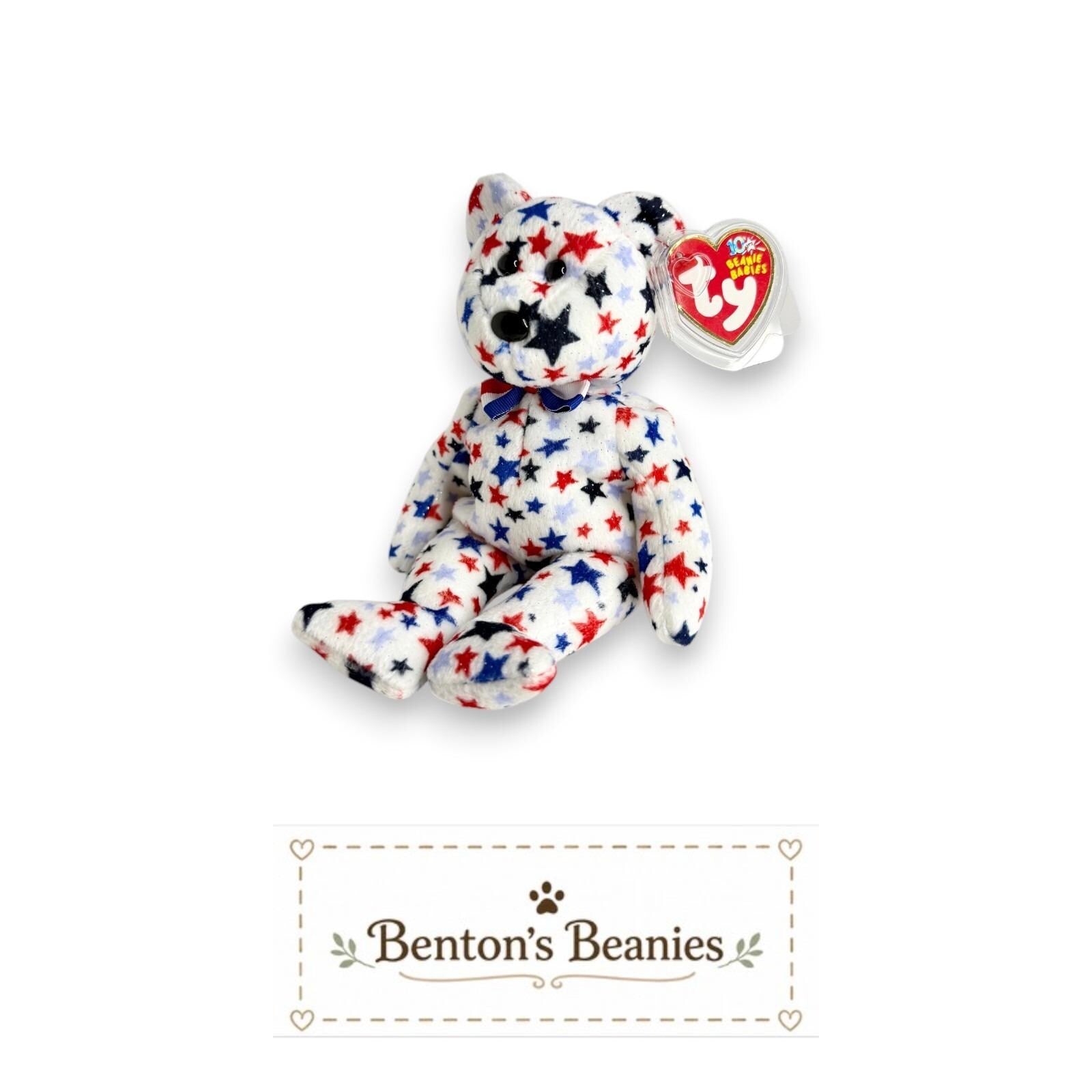 Red White & Blue the Bear TY Beanie Baby | Mint Heart Tush Tags