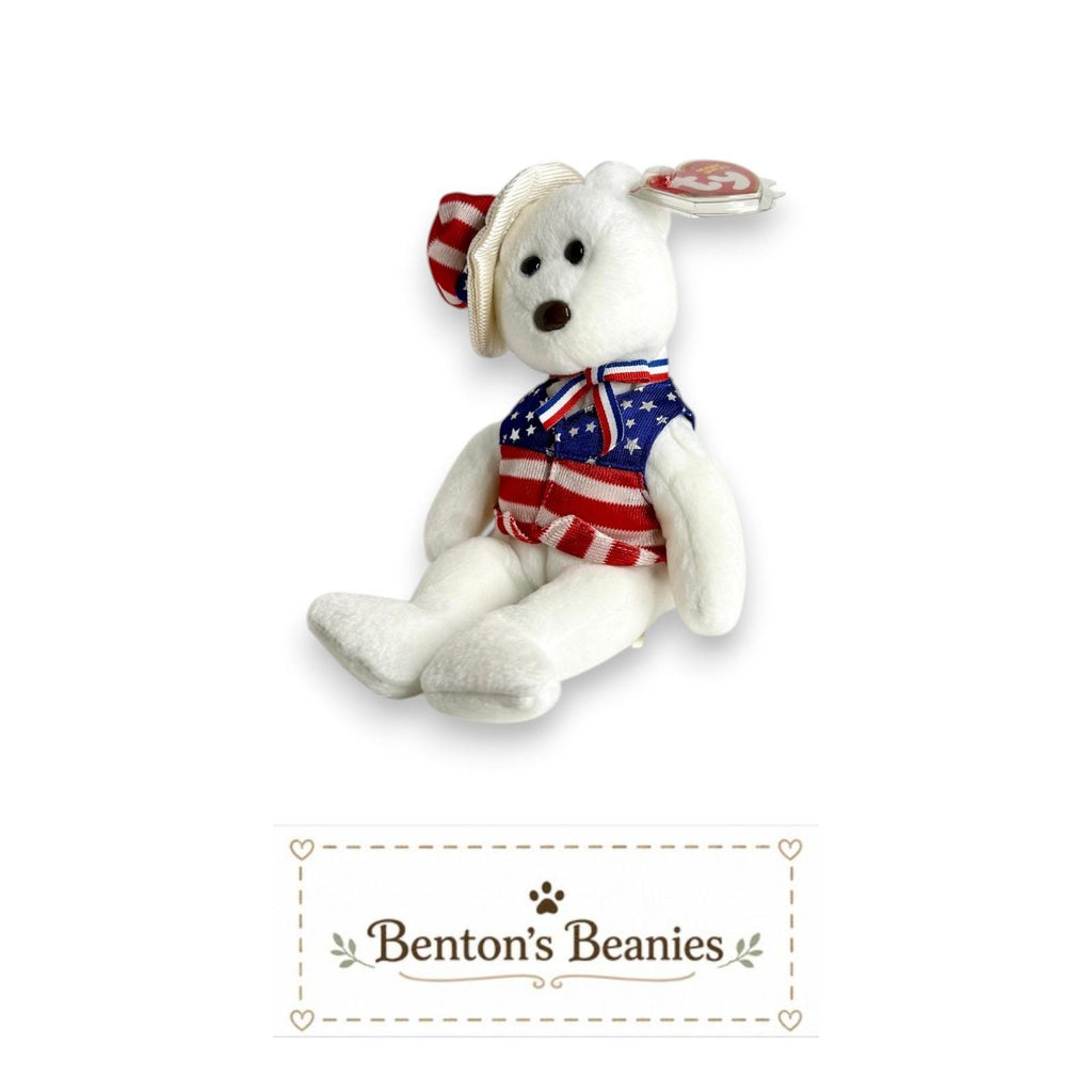 Sam the Patriotic Bear TY Beanie Baby | Mint Heart & Tush Tags