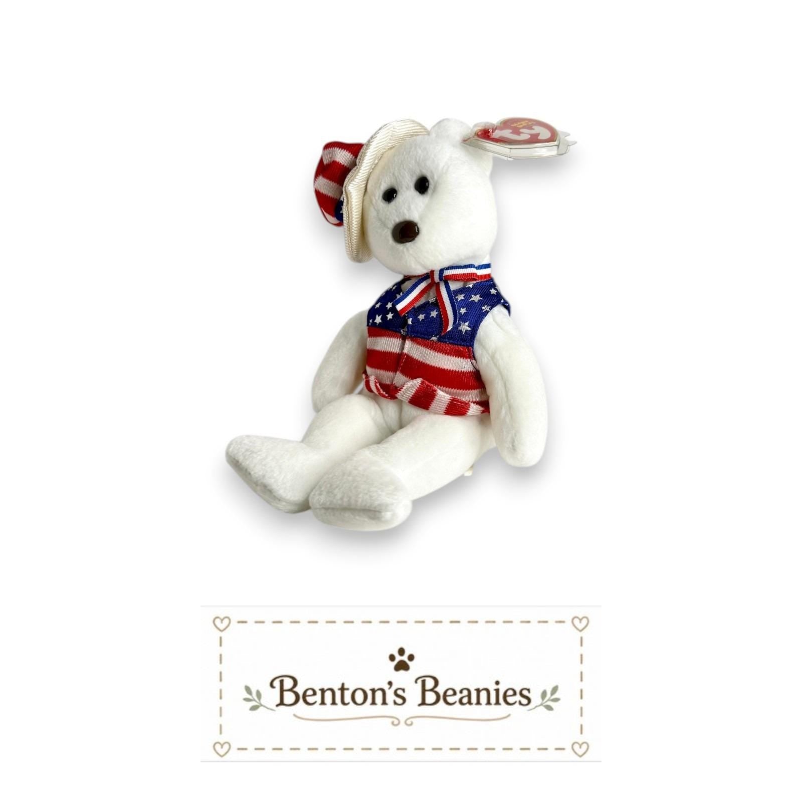 Sam the Patriotic Bear TY Beanie Baby | Mint Heart & Tush Tags