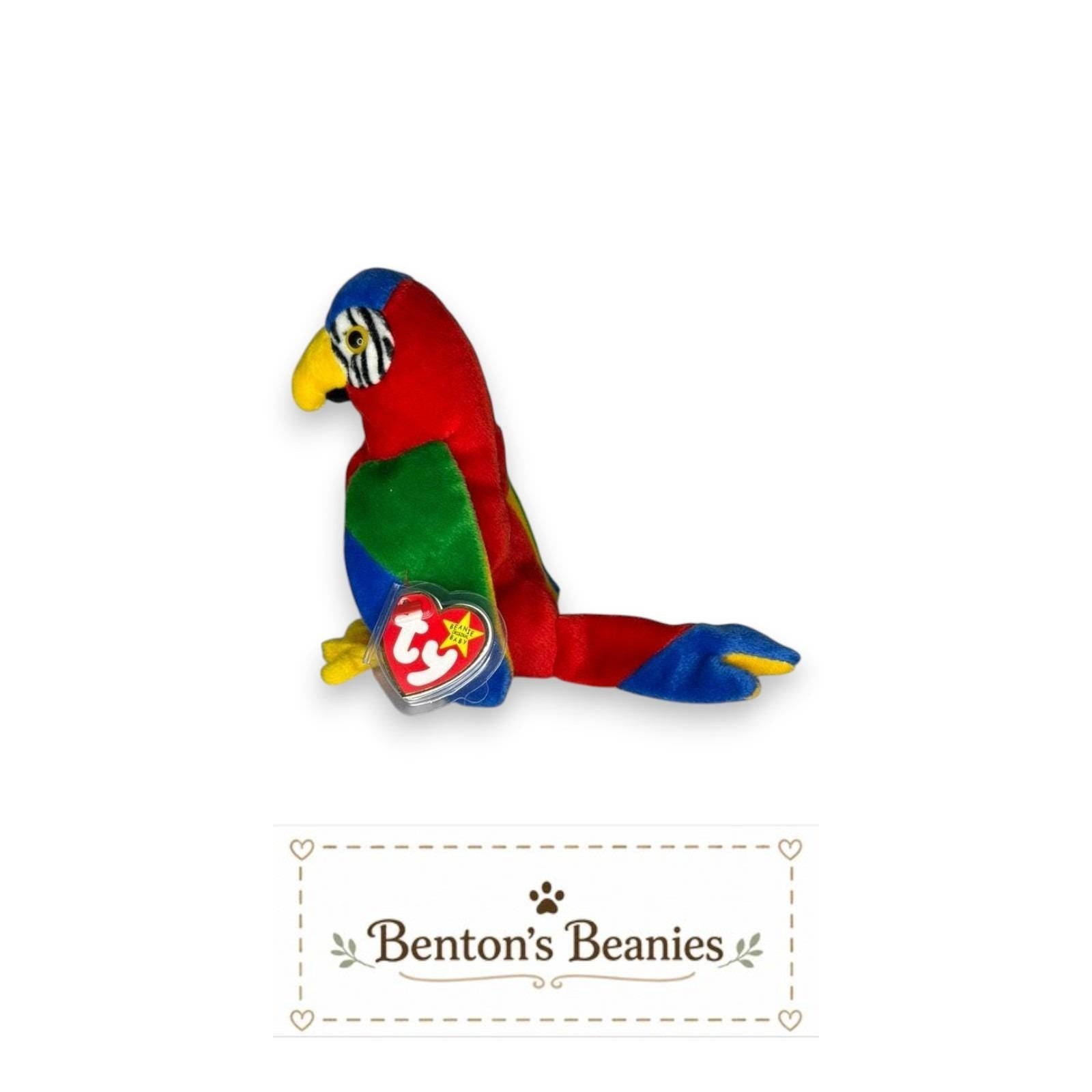 Jabber the Parrot TY Beanie Baby | Mint Heart & Tush Tag