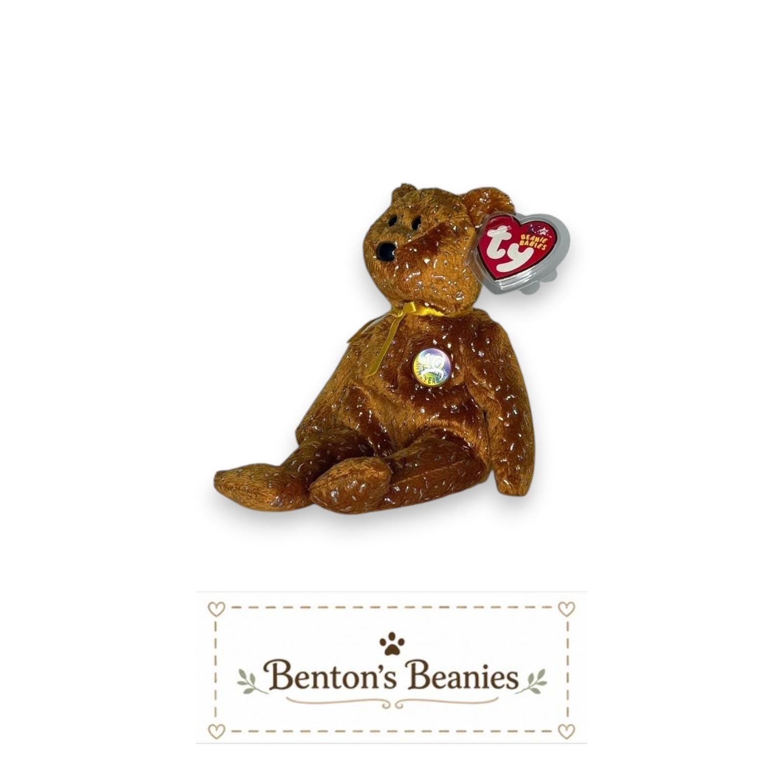 Decade the Bear Brown TY Beanie Baby | Mint Heart/Tush Tag