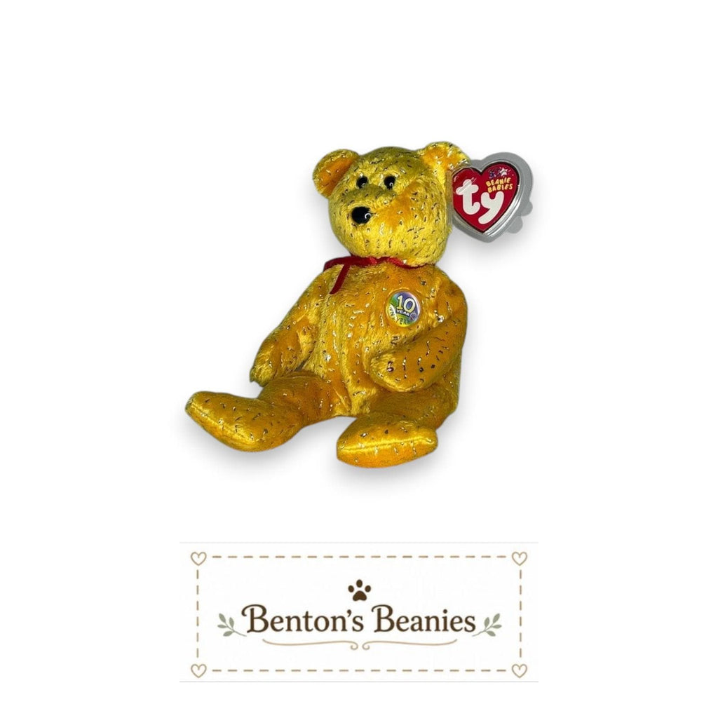 Decade the Bear Yellow TY Beanie Baby | Mint Heart/Tush Tag