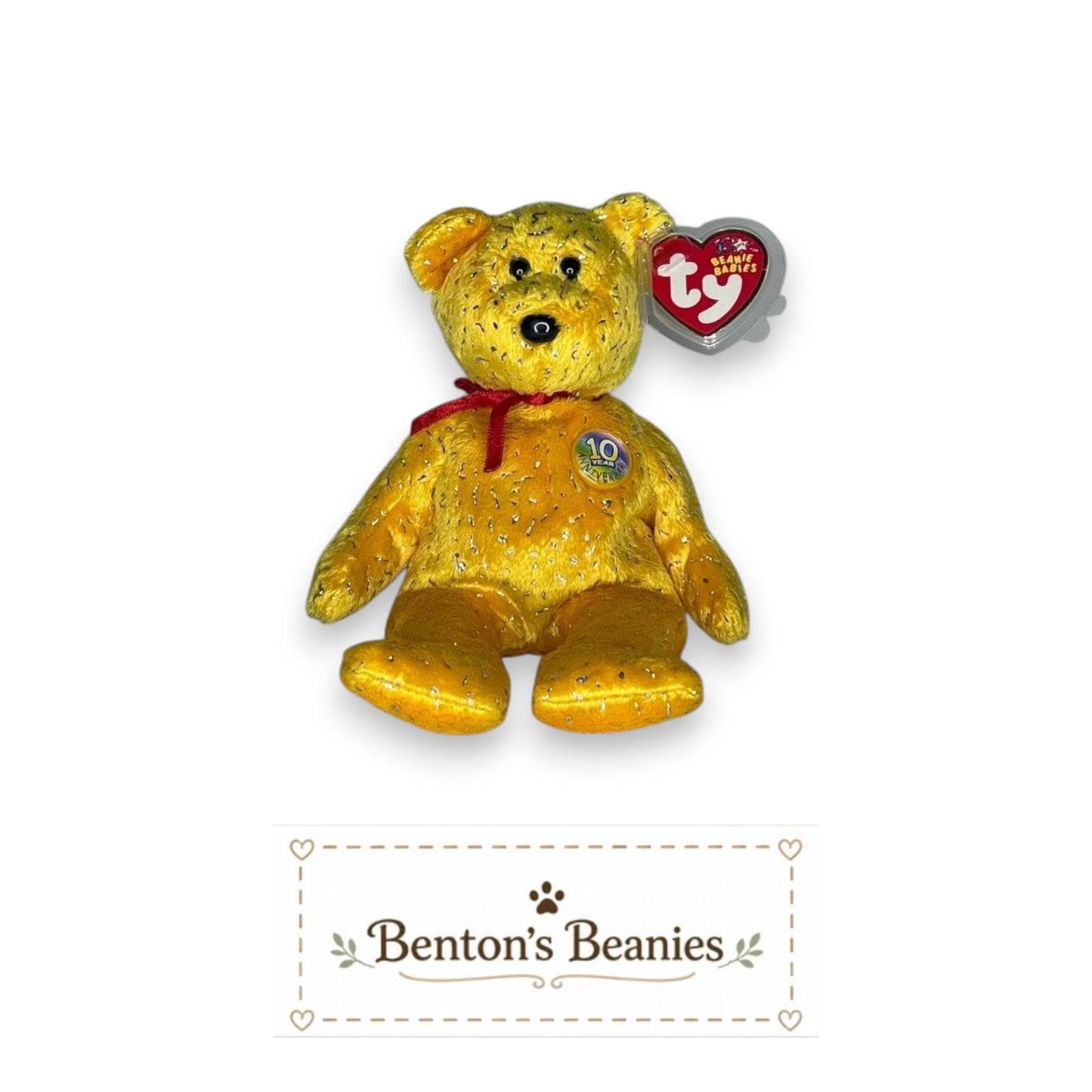 Decade the Bear Yellow TY Beanie Baby | Mint Heart/Tush Tag