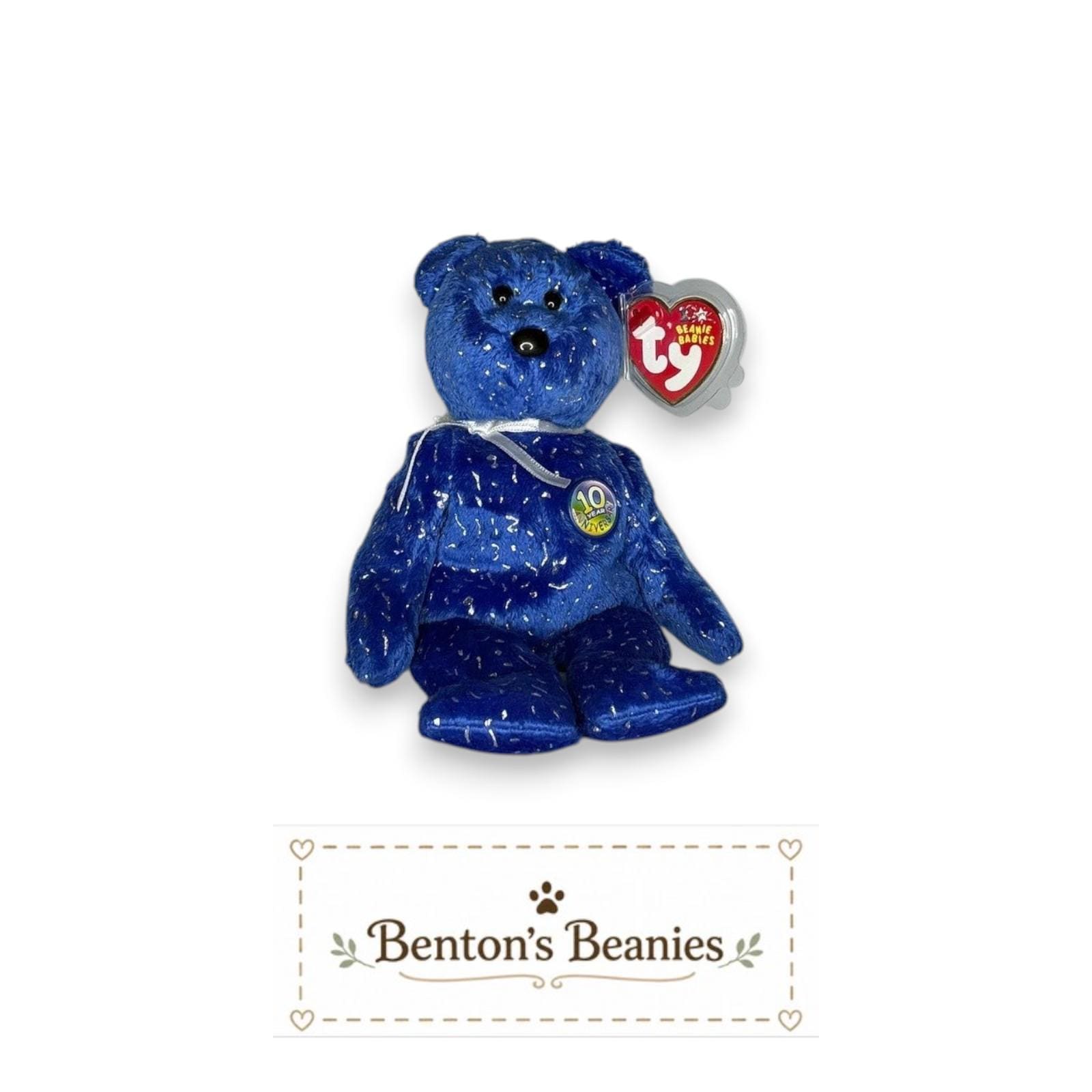 Decade the Bear Blue TY Beanie Baby | Mint Heart/Tush Tag