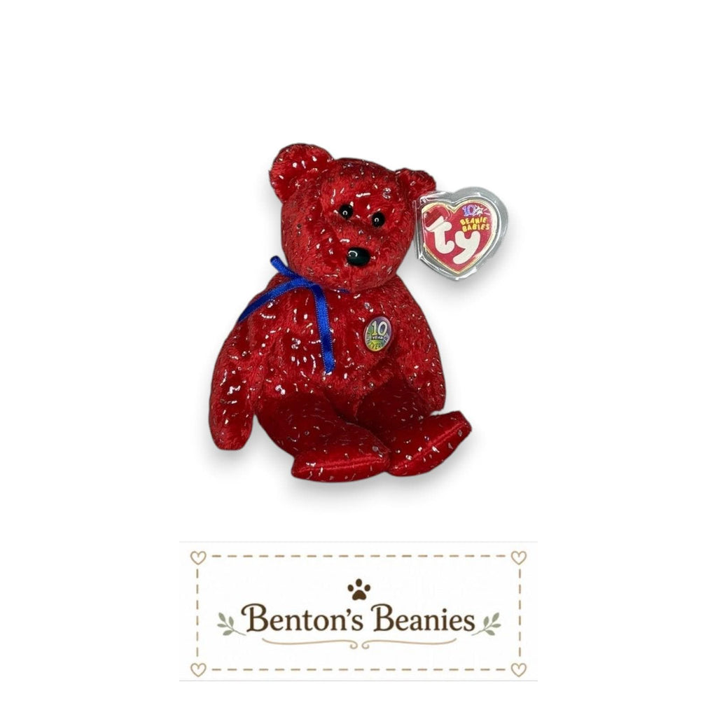 Decade the Bear Red TY Beanie Baby | Mint Heart/Tush Tag