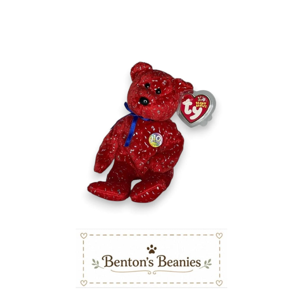 Decade the Bear Red TY Beanie Baby | Mint Heart/Tush Tag