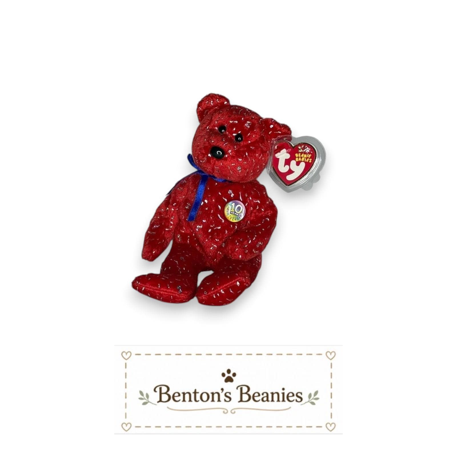 Decade the Bear Red TY Beanie Baby | Mint Heart/Tush Tag