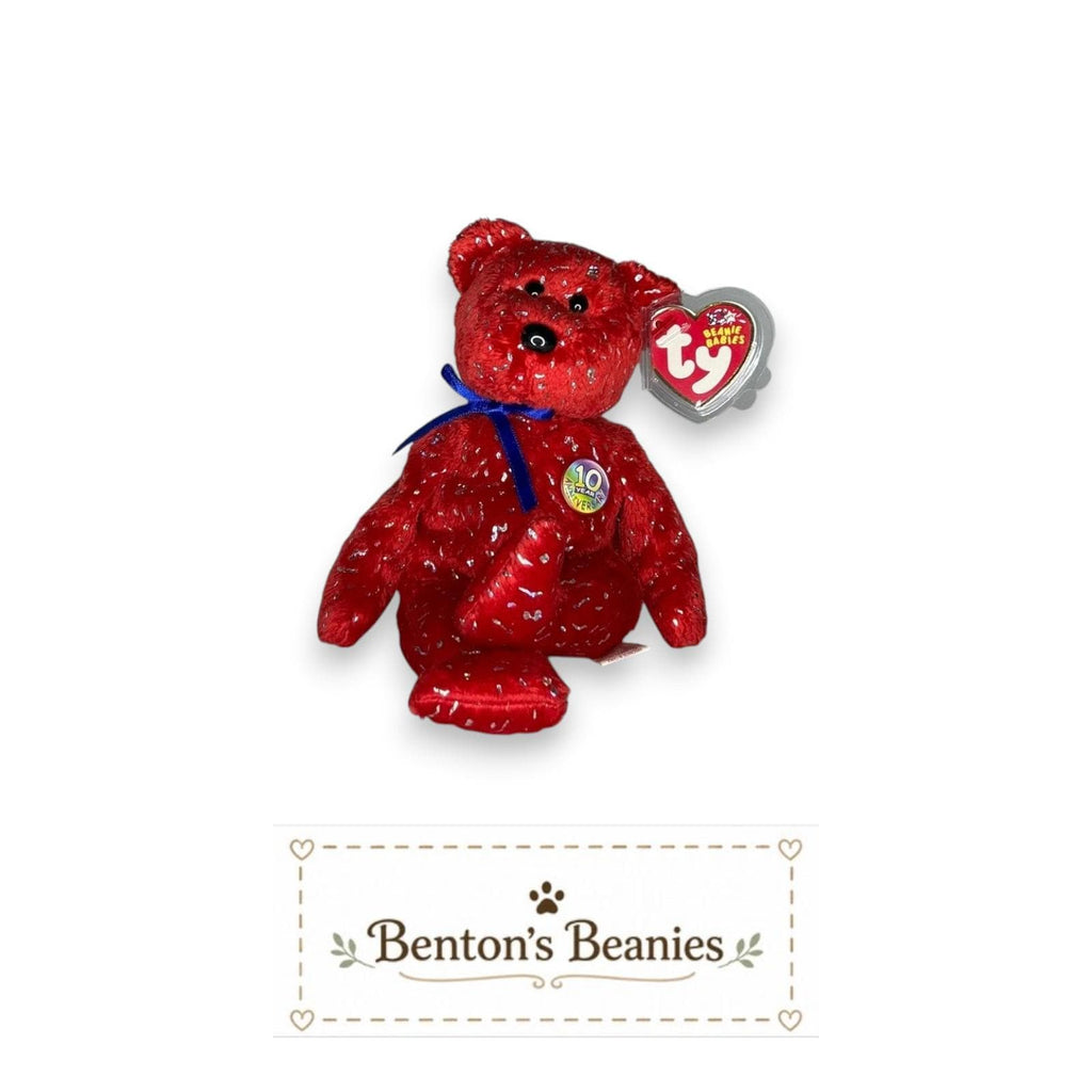 Decade the Bear Red TY Beanie Baby | Mint Heart/Tush Tag