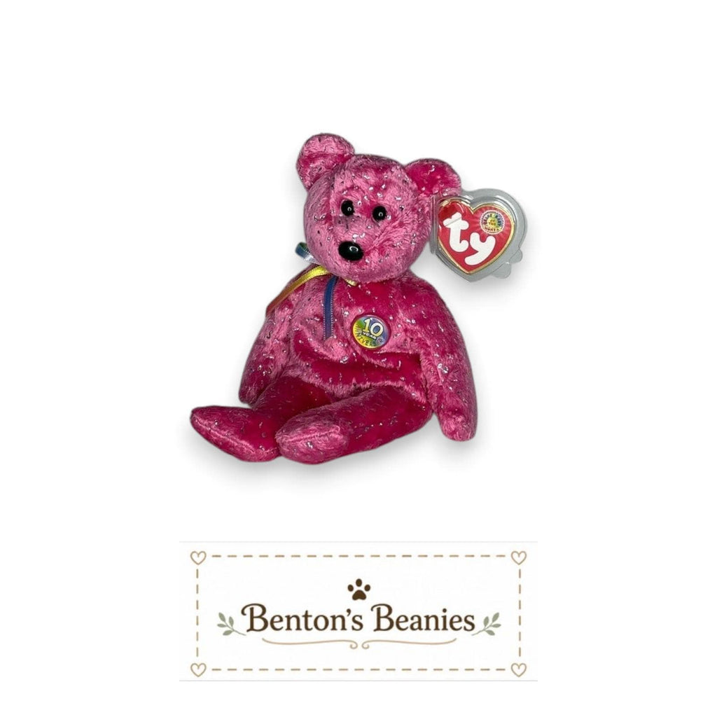 Decade the Bear Pink TY Beanie Baby | Mint Heart/Tush Tag