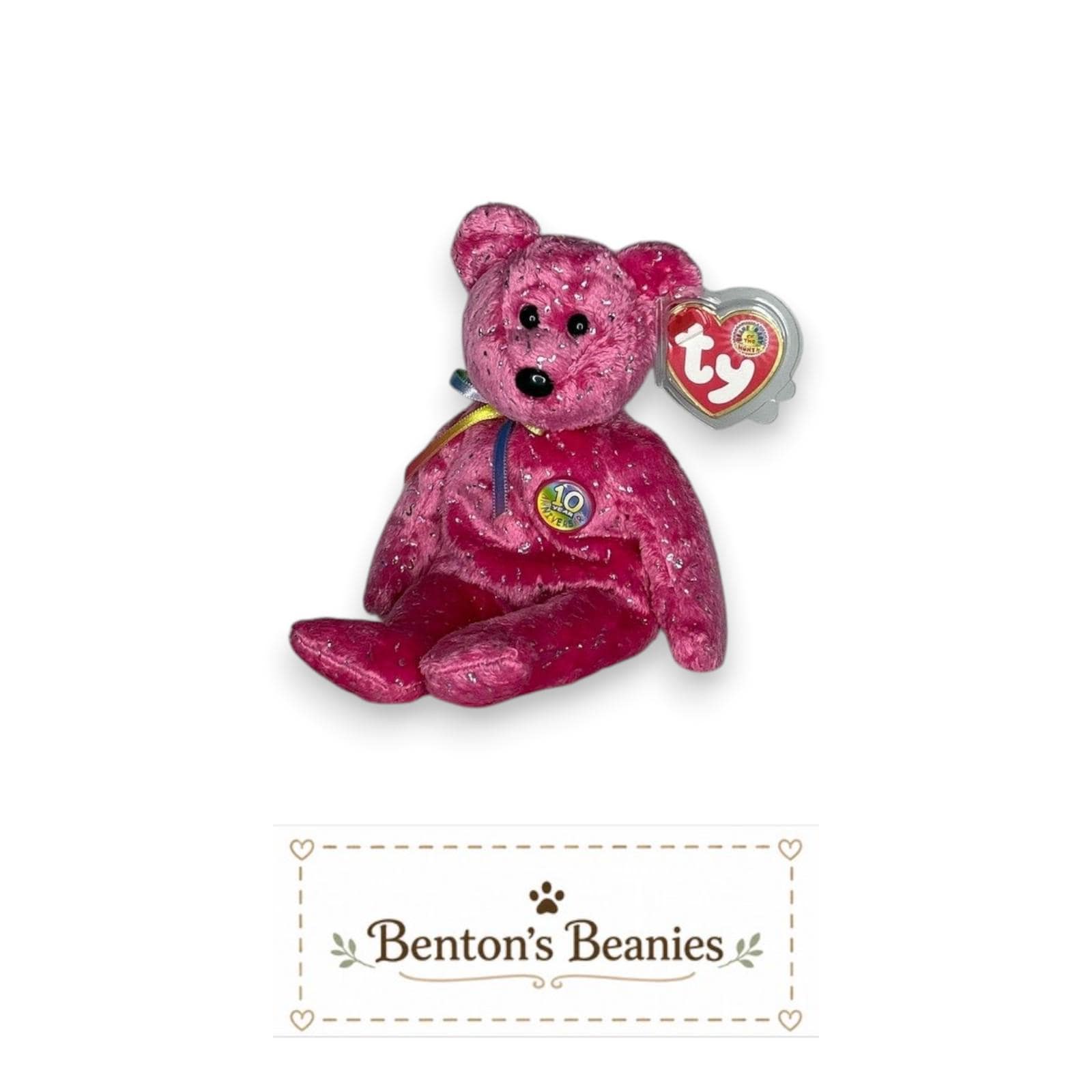 Decade the Bear Pink TY Beanie Baby | Mint Heart/Tush Tag