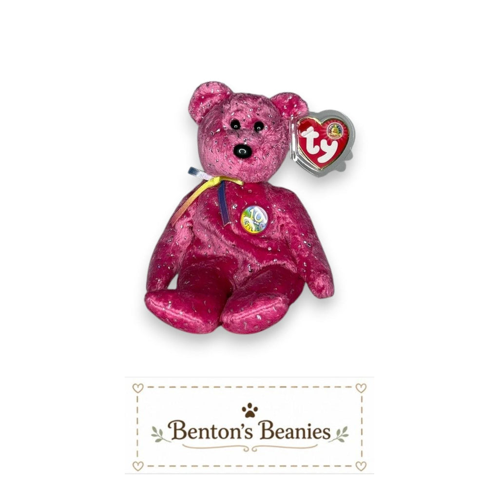 Decade the Bear Pink TY Beanie Baby | Mint Heart/Tush Tag