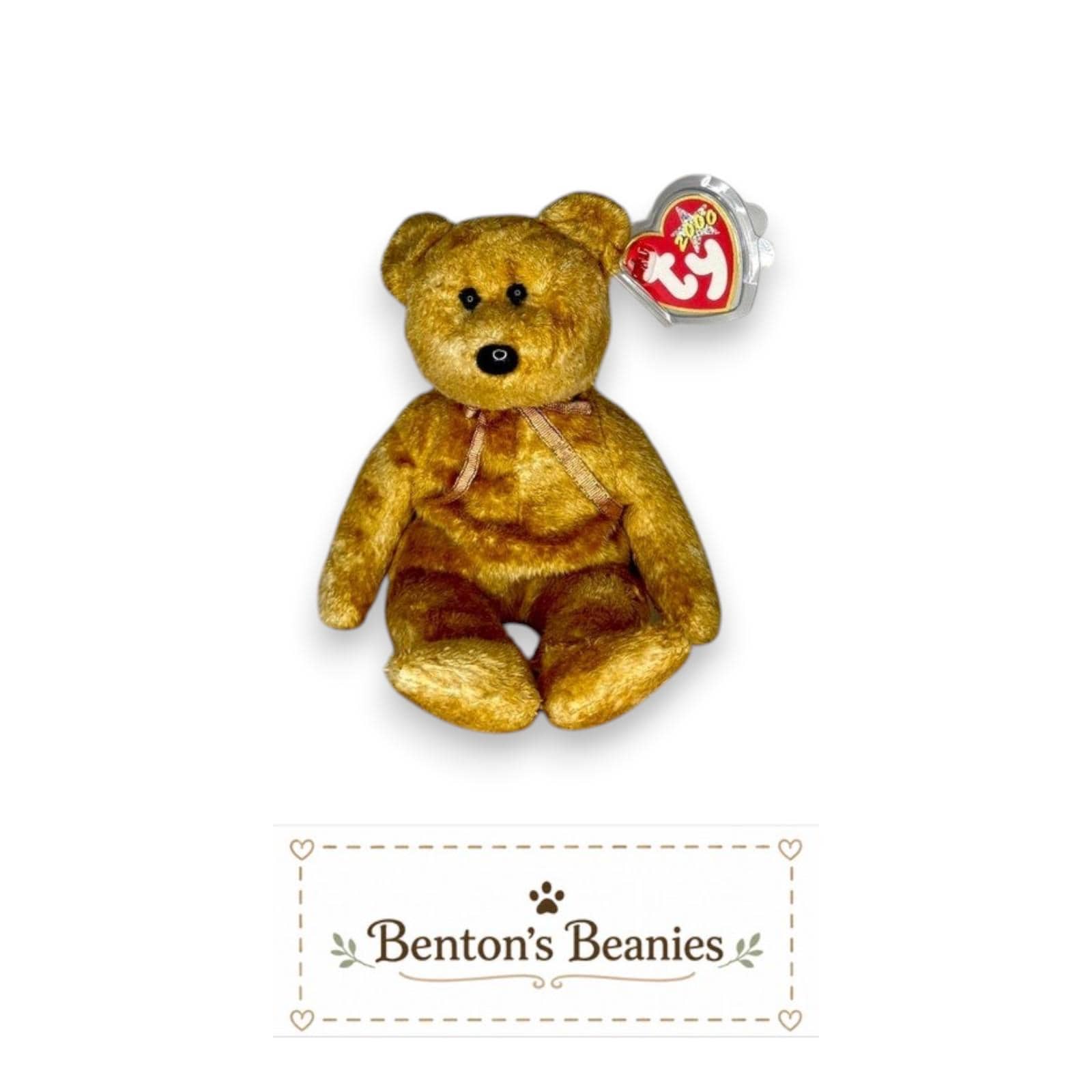 Cashew the Bear TY Beanie Baby | Mint Heart & Tush Tag