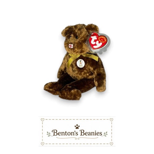 Champion the England Bear TY Beanie Baby | Mint Heart & Tush Tag
